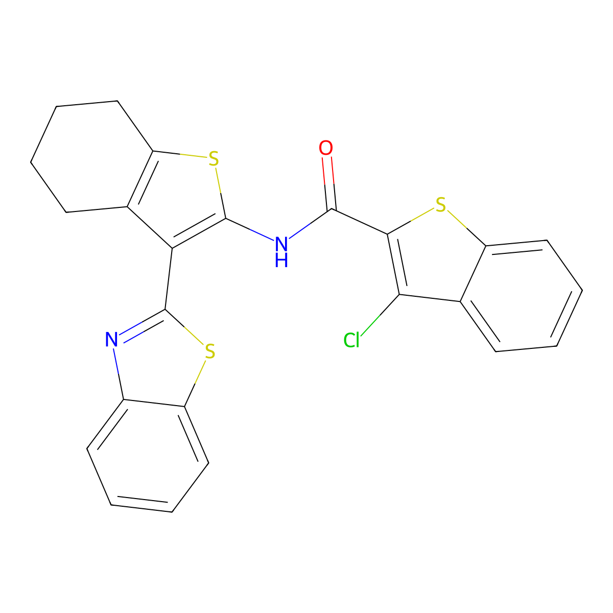 N-[3-(1,3-benzothiazol-2-yl)-4,5,6,7-tetrahydro-1-benzothiophen-2-yl]-3-chloro-1-benzothiophene-2-carboxamide molecular structure, CAS 313395-94-7