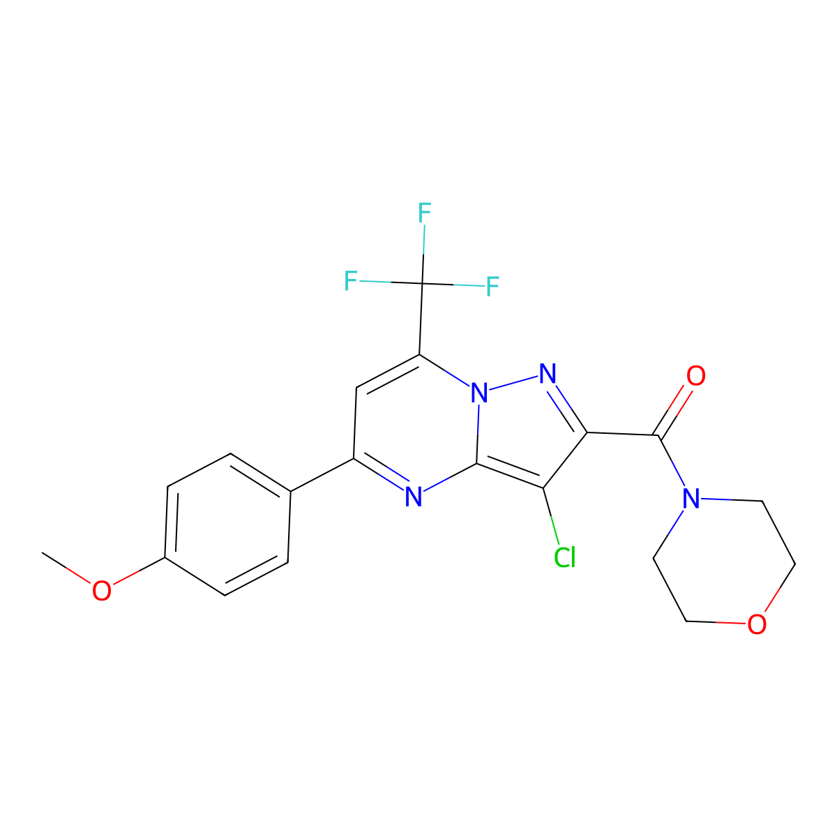 [3-Chloro-5-(4-methoxyphenyl)-7-(trifluoromethyl)pyrazolo[1,5-a]pyrimidin-2-yl]-morpholin-4-ylmethanone molecular structure, CAS 313396-07-5