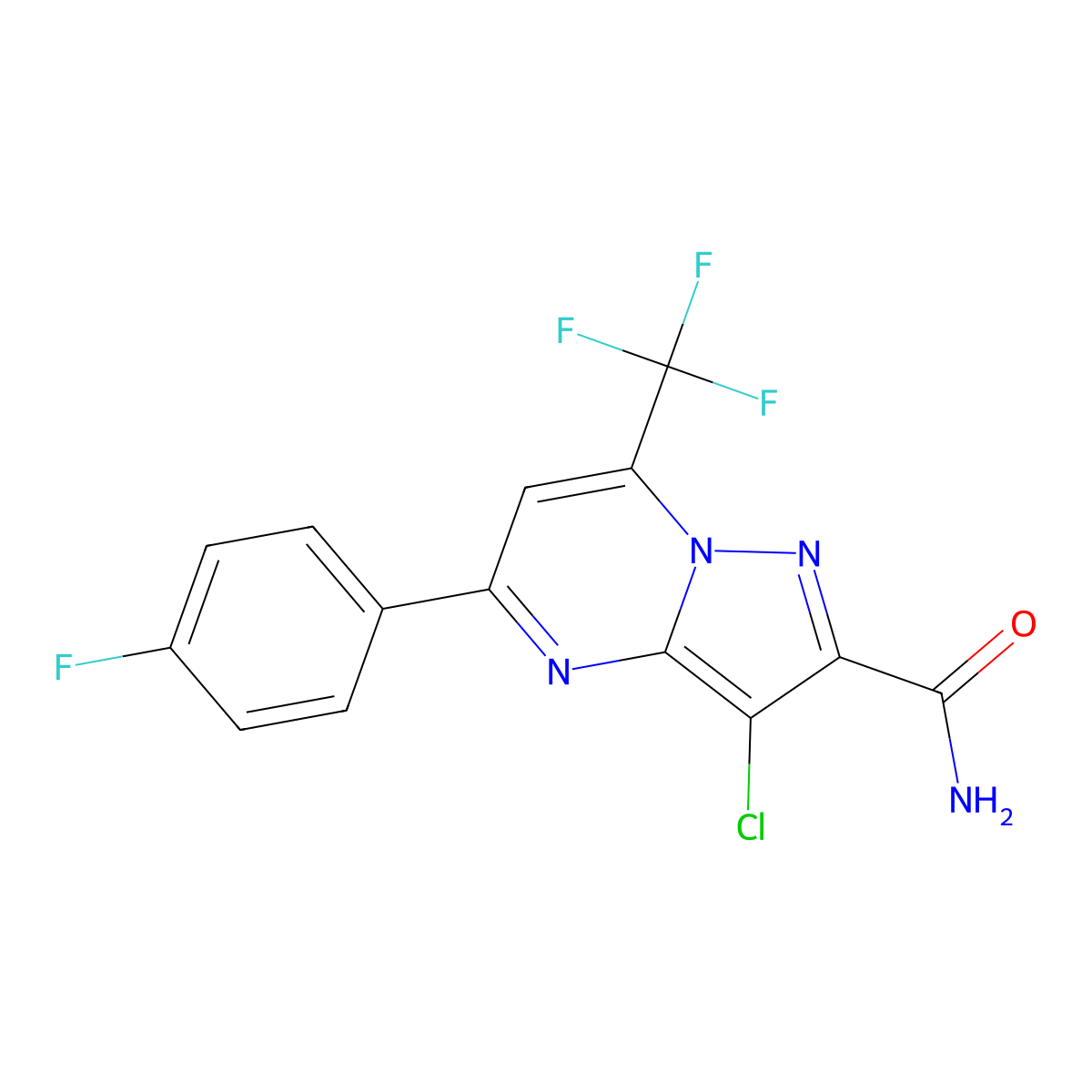 3-Chloro-5-(4-fluorophenyl)-7-(trifluoromethyl)pyrazolo[1,5-a]pyrimidine-2-carboxamide molecular structure, CAS 313396-10-0