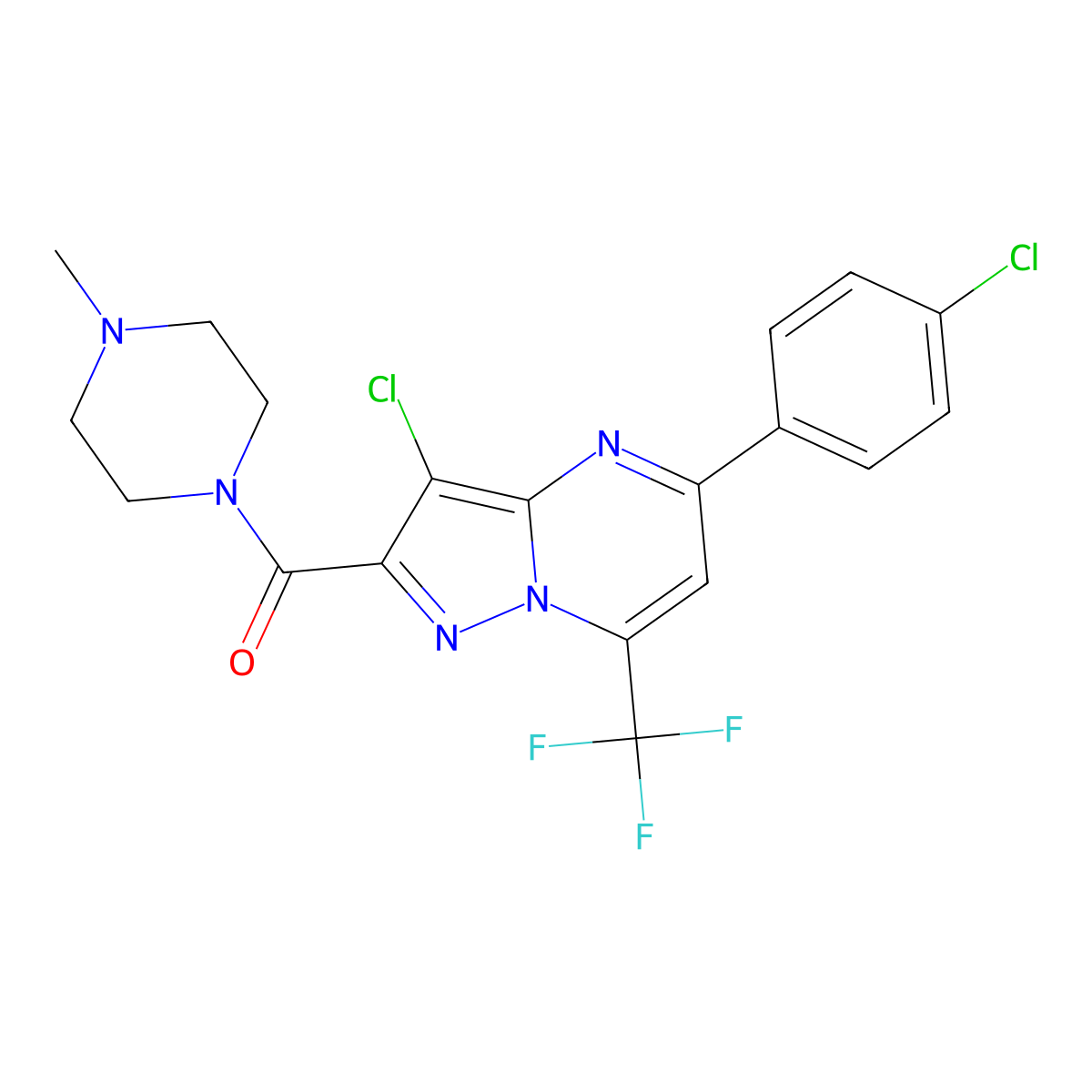 [3-Chloro-5-(4-chlorophenyl)-7-(trifluoromethyl)pyrazolo[1,5-a]pyrimidin-2-yl](4-methylpiperazin-1-yl)methanone molecular structure, CAS 313396-13-3
