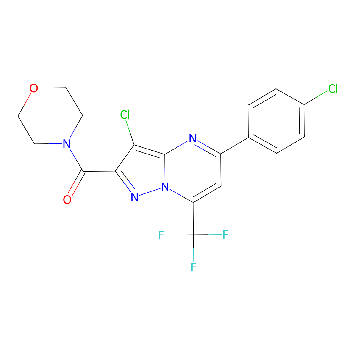 3-Chloro-5-(4-chlorophenyl)-2-(4-morpholinylcarbonyl)-7-(trifluoromethyl)pyrazolo[1,5-a]pyrimidine molecular structure, CAS 313396-20-2