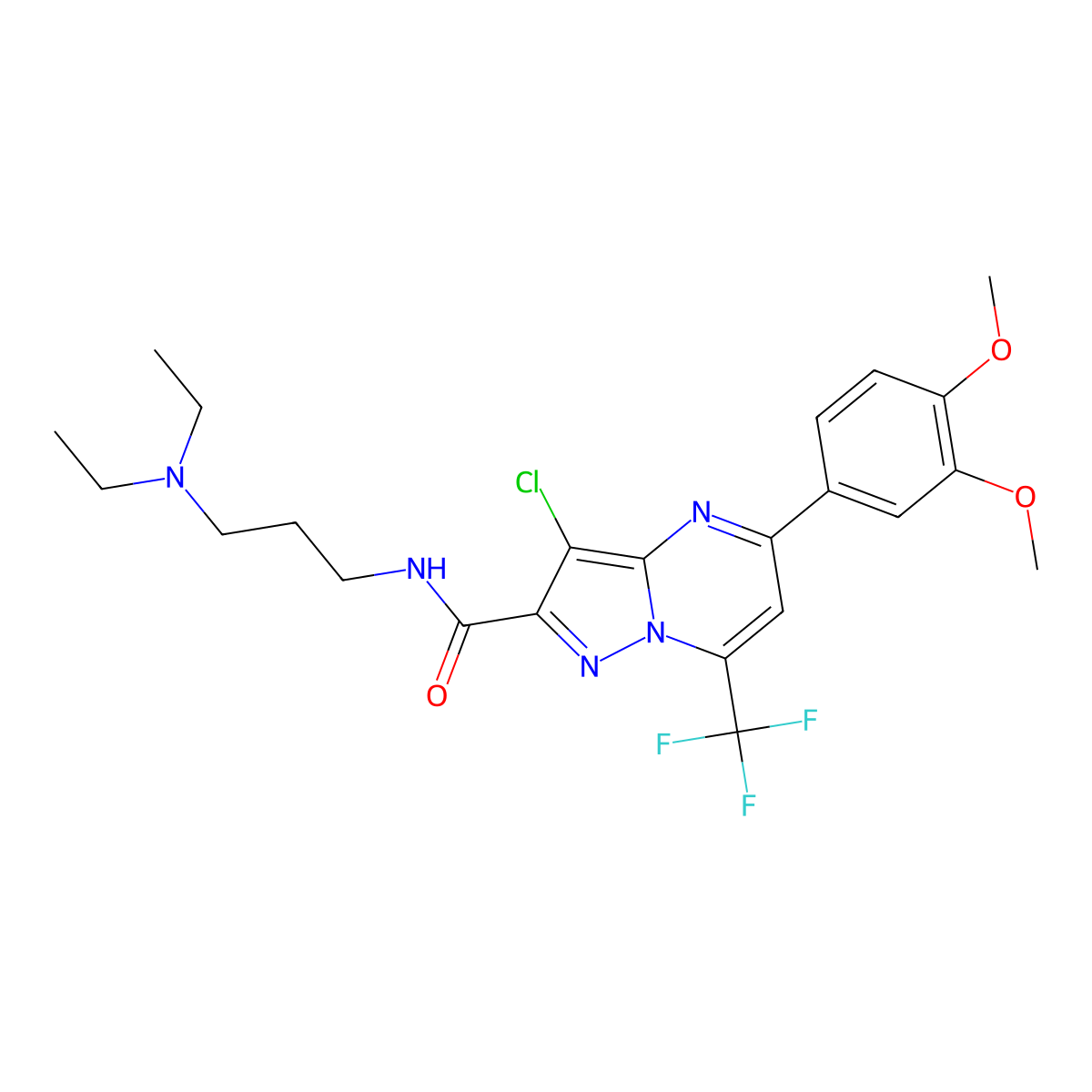 3-chloro-N-[3-(diethylamino)propyl]-5-(3,4-dimethoxyphenyl)-7-(trifluoromethyl)pyrazolo[1,5-a]pyrimidine-2-carboxamide molecular structure, CAS 313396-85-9