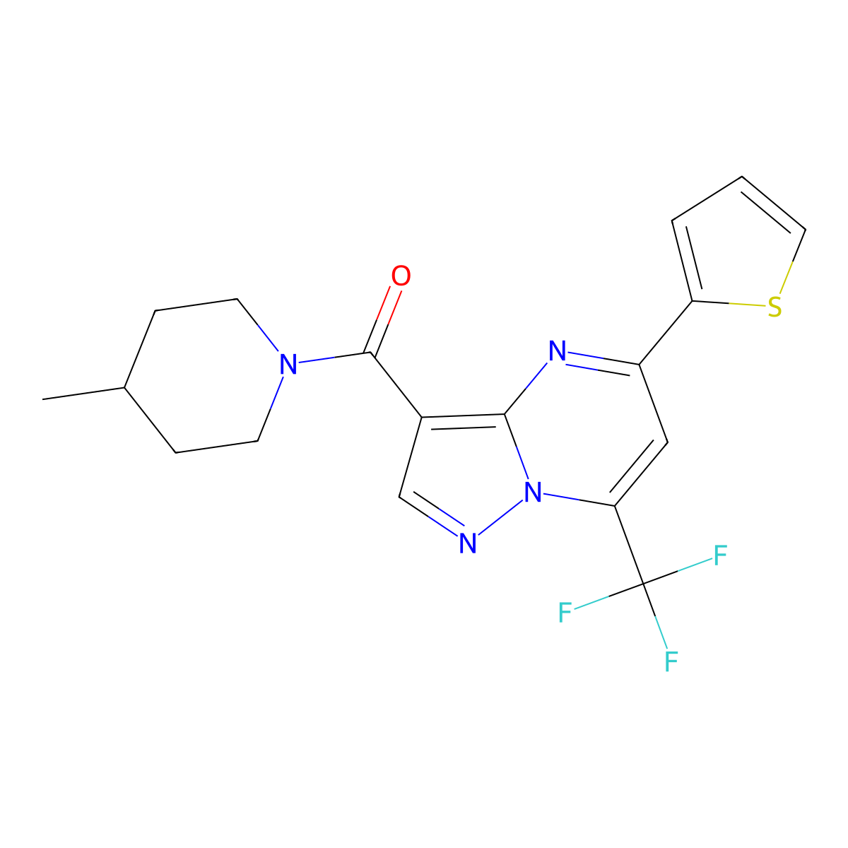 (4-Methylpiperidin-1-yl)-[5-thiophen-2-yl-7-(trifluoromethyl)pyrazolo[1,5-a]pyrimidin-3-yl]methanone molecular structure, CAS 313396-87-1