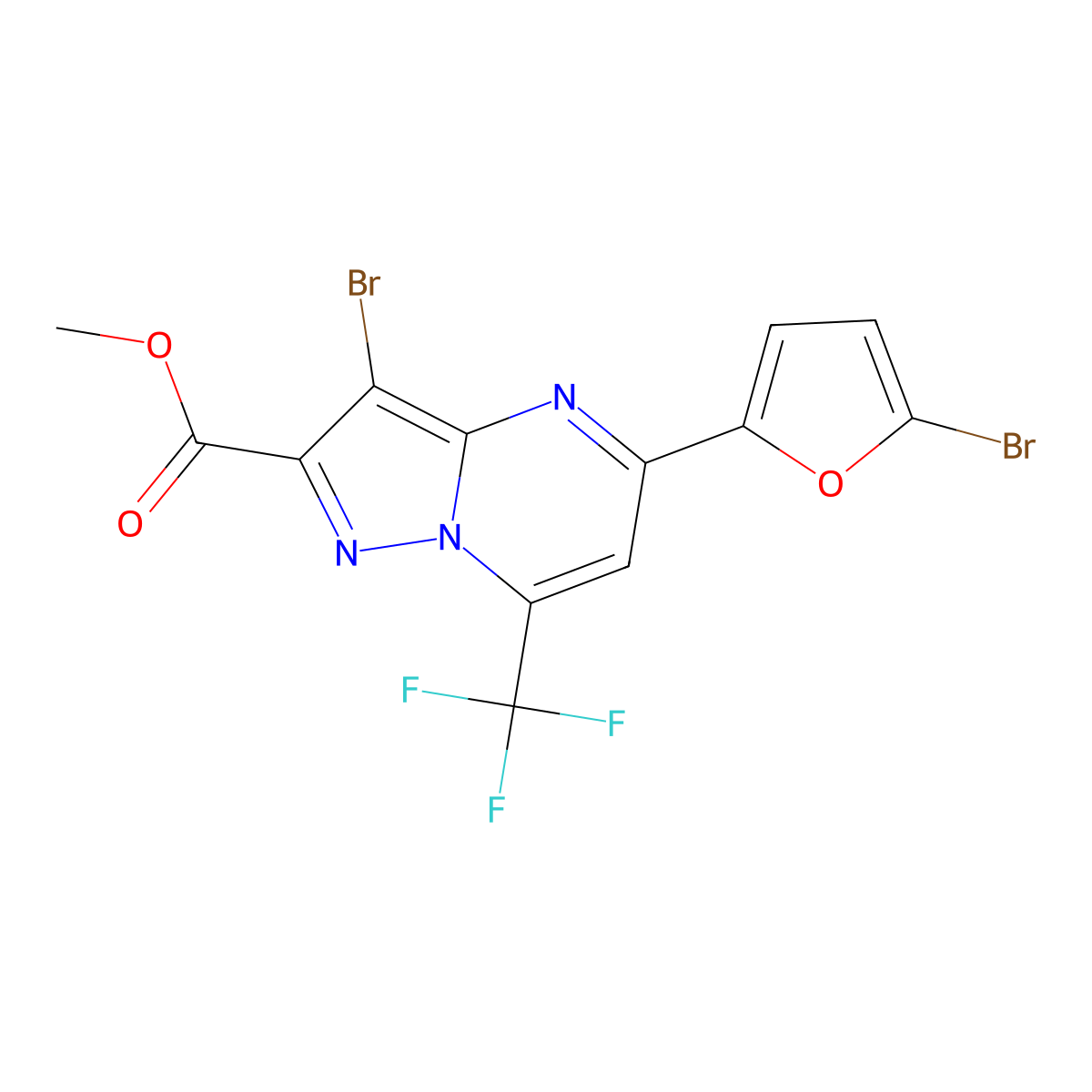 Methyl 3-bromo-5-(5-bromofuran-2-yl)-7-(trifluoromethyl)pyrazolo[1,5-a]pyrimidine-2-carboxylate molecular structure, CAS 313396-90-6