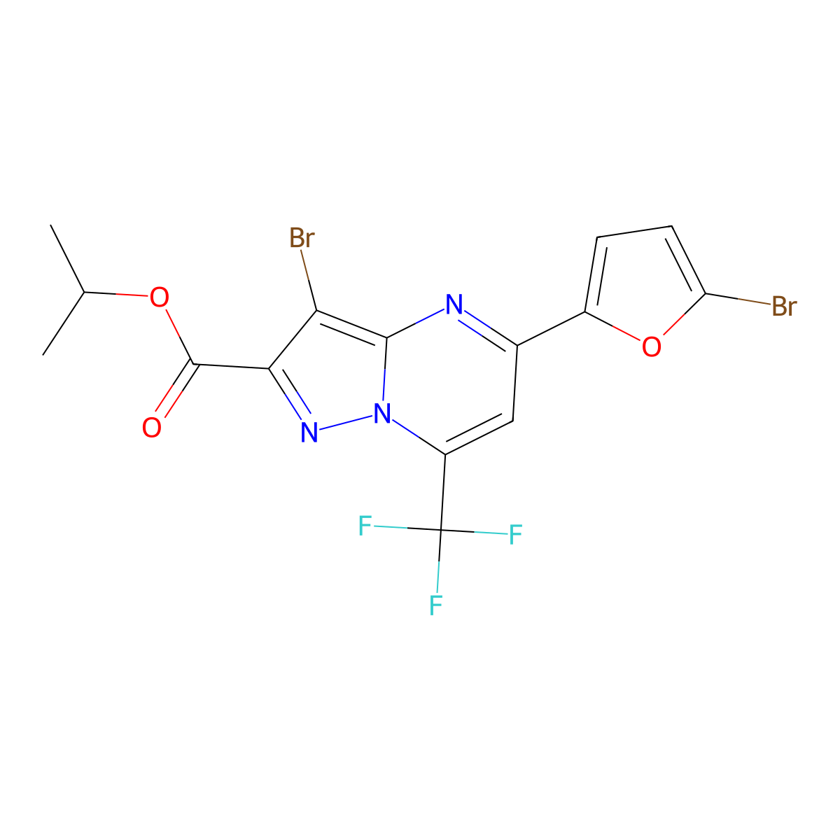 Isopropyl 3-bromo-5-(5-bromo-2-furyl)-7-(trifluoromethyl)pyrazolo[1,5-a]pyrimidine-2-carboxylate molecular structure, CAS 313396-94-0