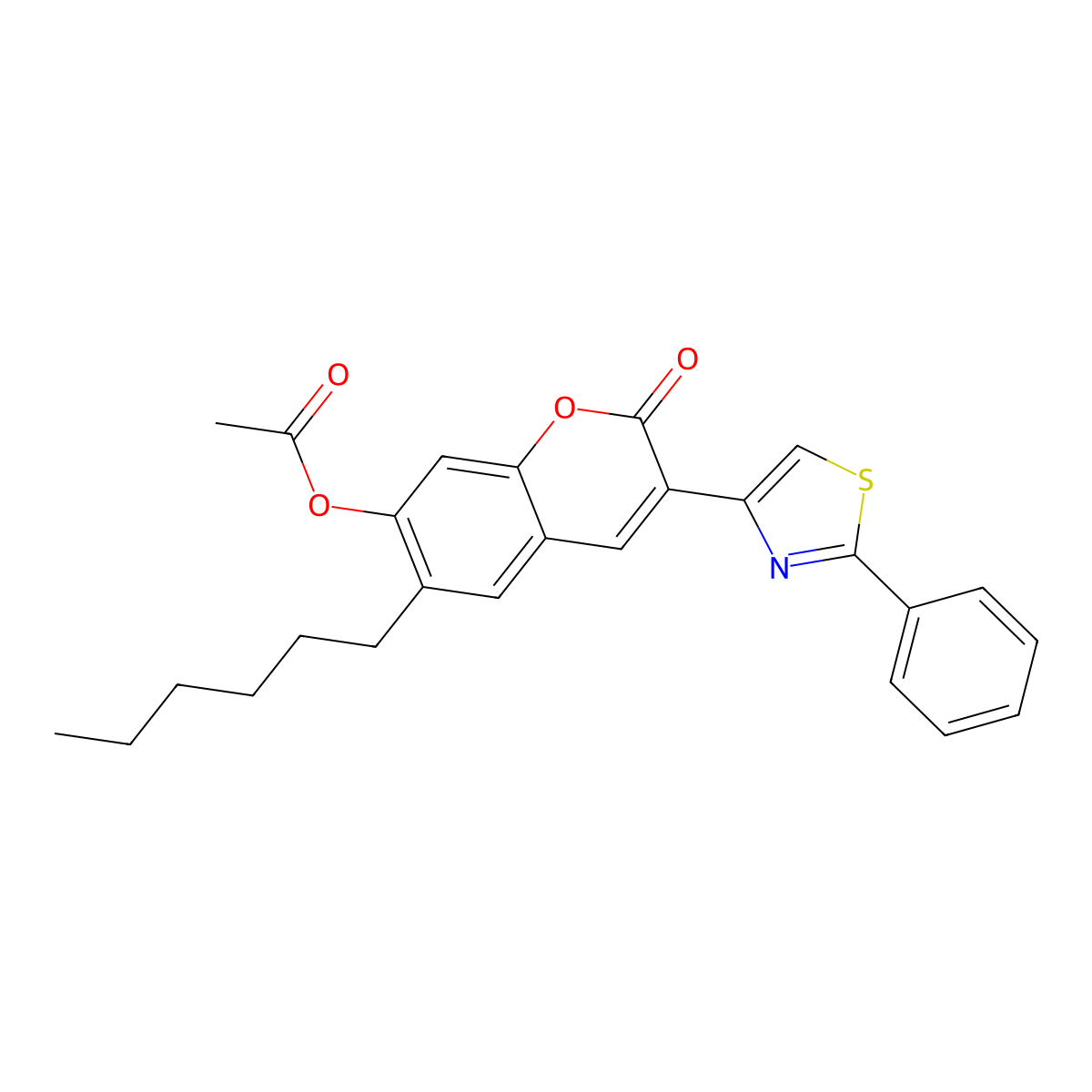 [6-hexyl-2-oxo-3-(2-phenyl-1,3-thiazol-4-yl)chromen-7-yl] Acetate molecular structure, CAS 313397-56-7