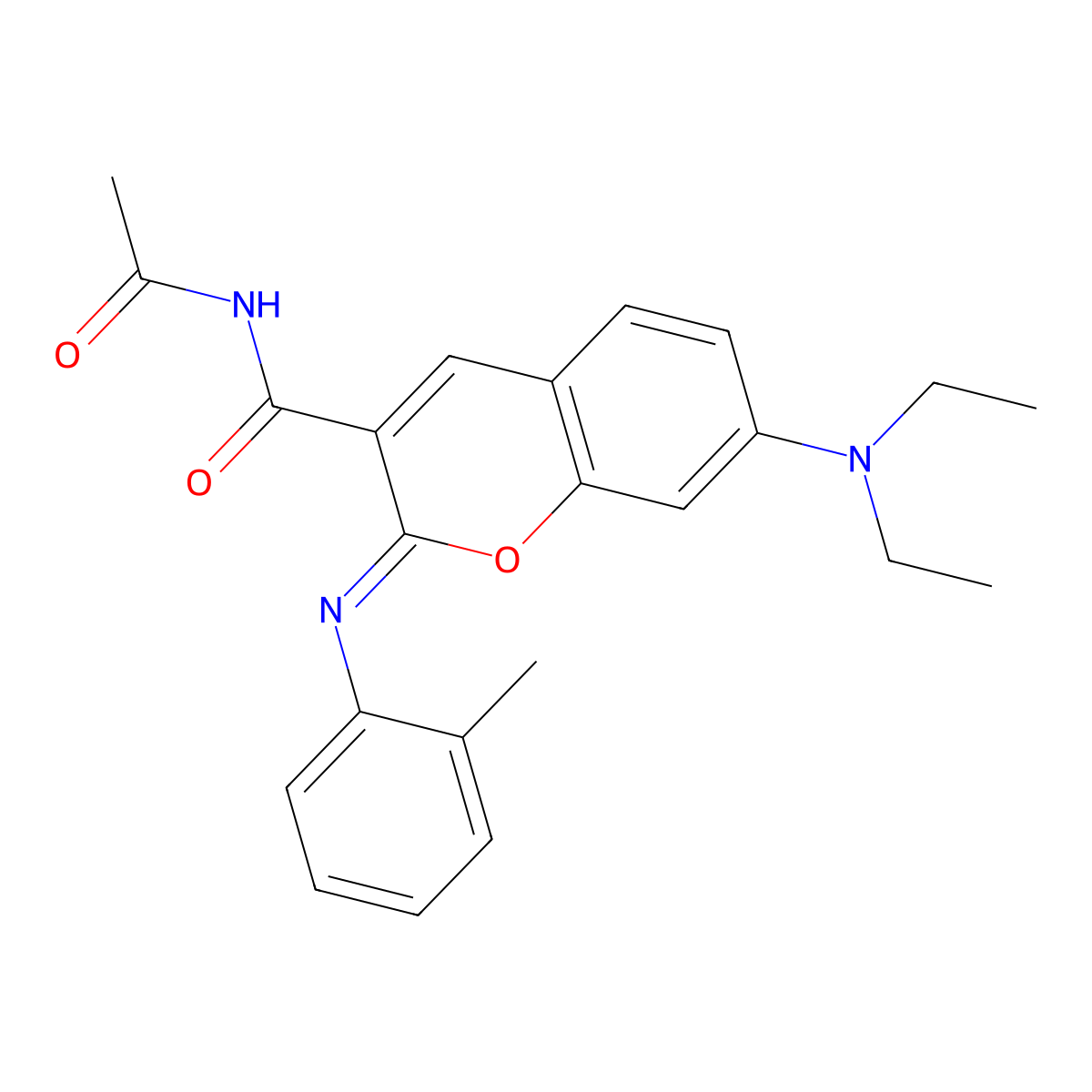 (2Z)-N-acetyl-7-(diethylamino)-2-[(2-methylphenyl)imino]-2H-chromene-3-carboxamide molecular structure, CAS 313397-59-0