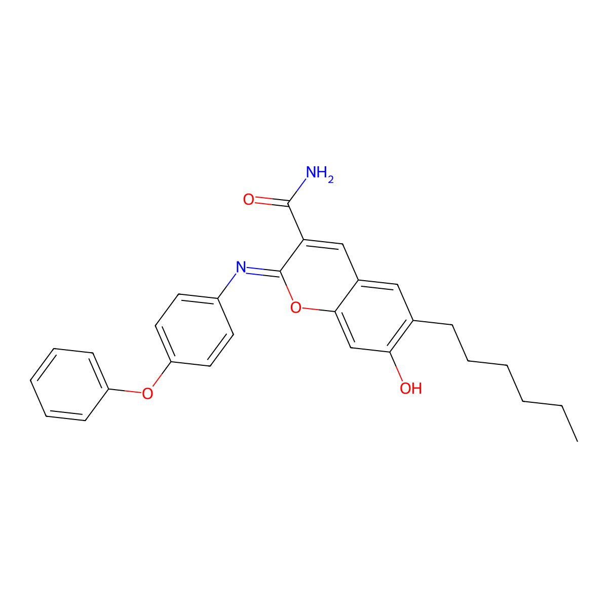 (2Z)-6-hexyl-7-hydroxy-2-[(4-phenoxyphenyl)imino]-2H-chromene-3-carboxamide molecular structure, CAS 313397-65-8