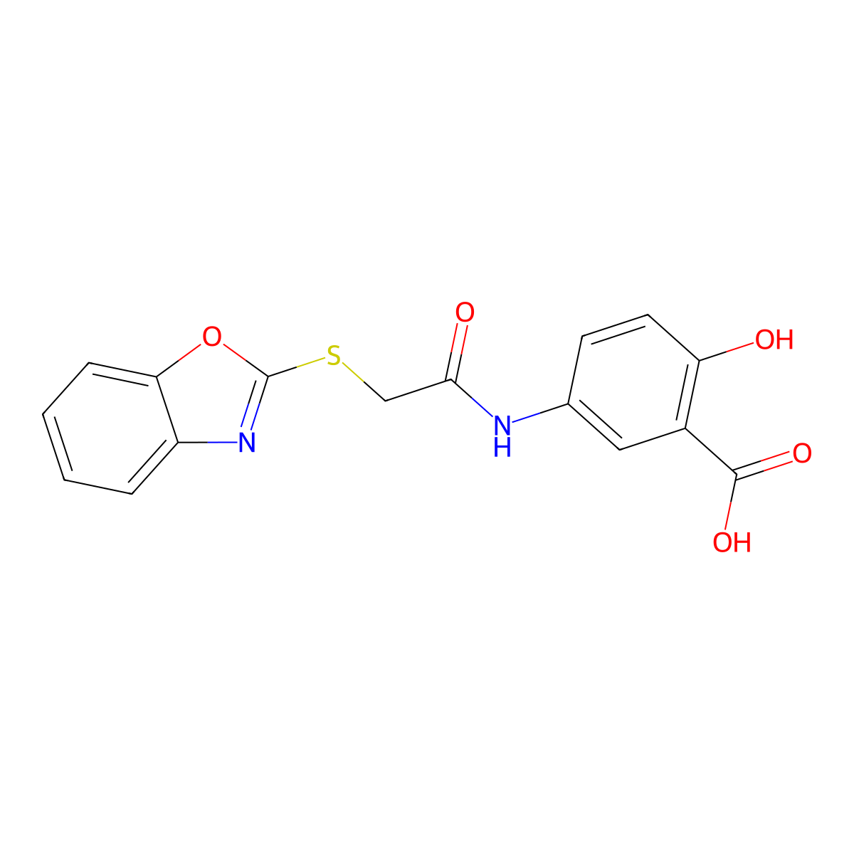 5-[[2-(1,3-Benzoxazol-2-ylsulfanyl)acetyl]amino]-2-hydroxybenzoic acid molecular structure, CAS 313397-80-7