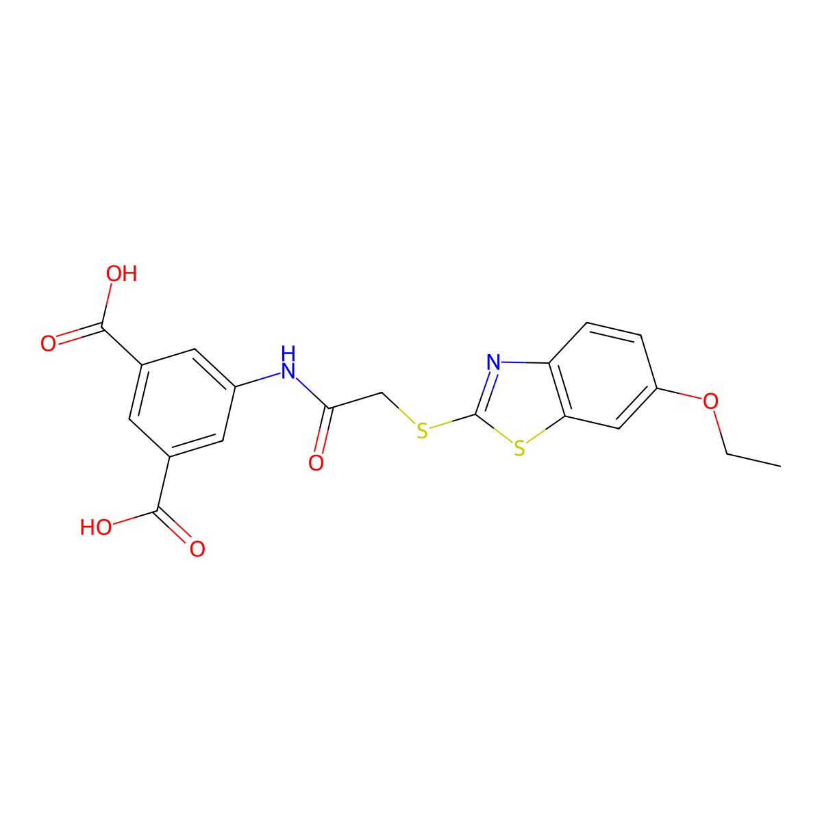 5-[[2-[(6-Ethoxy-1,3-benzothiazol-2-yl)sulfanyl]acetyl]amino]benzene-1,3-dicarboxylic acid molecular structure, CAS 313397-88-5