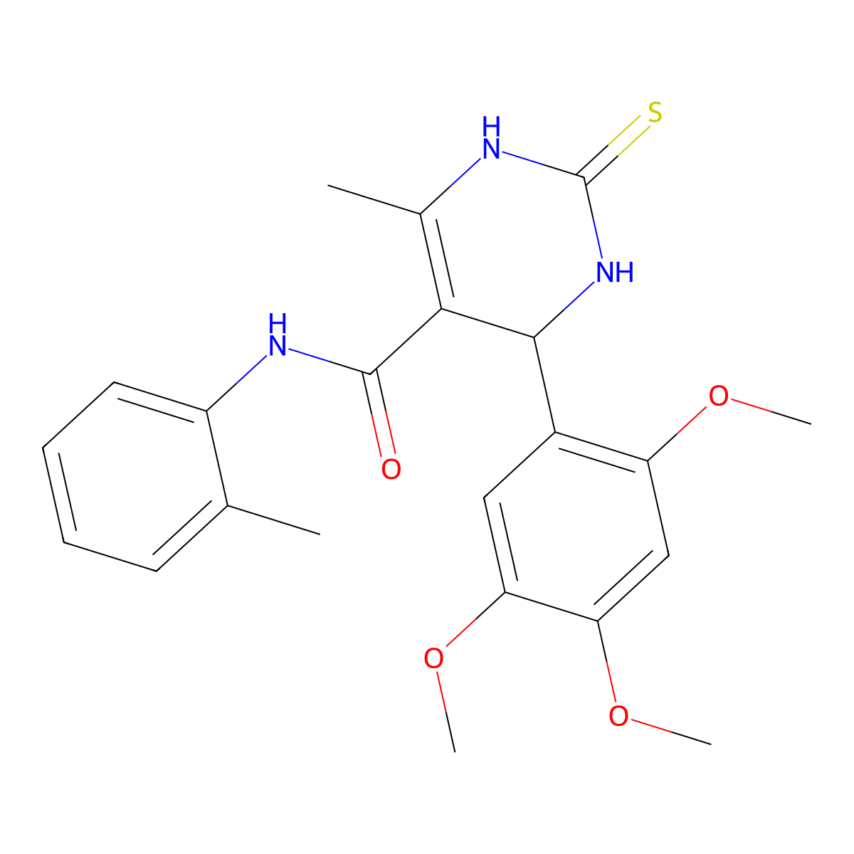 6-methyl-N-(2-methylphenyl)-2-sulfanylidene-4-(2,4,5-trimethoxyphenyl)-3,4-dihydro-1H-pyrimidine-5-carboxamide molecular structure, CAS 313398-07-1