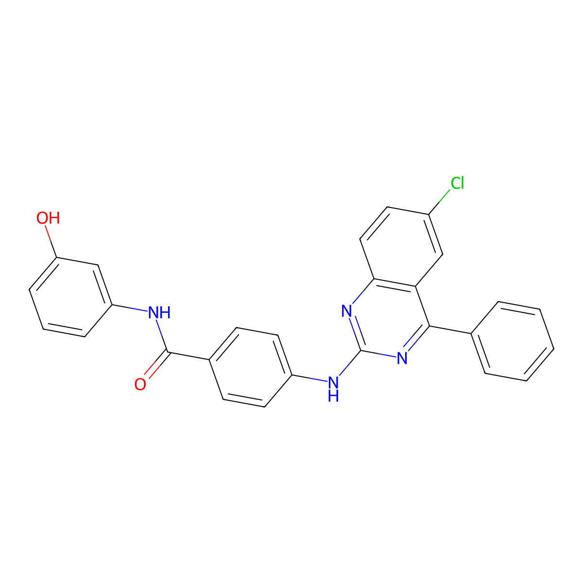 4-[(6-chloro-4-phenylquinazolin-2-yl)amino]-N-(3-hydroxyphenyl)benzamide molecular structure, CAS 313398-22-0