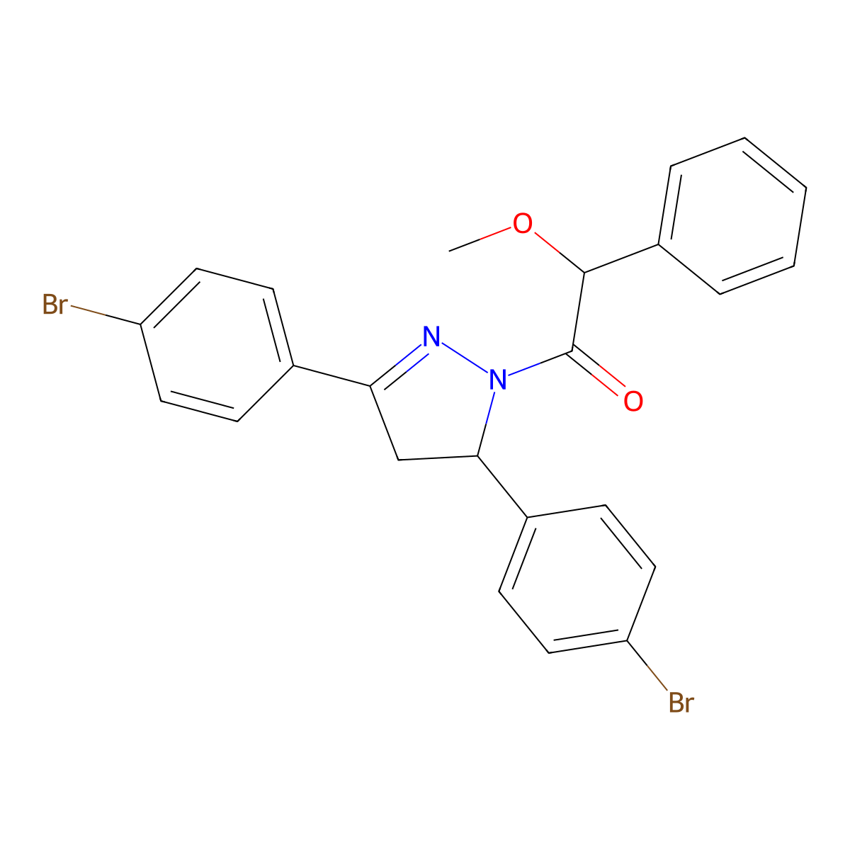 1-[3,5-Bis(4-bromophenyl)-3,4-dihydropyrazol-2-yl]-2-methoxy-2-phenylethanone molecular structure, CAS 313398-31-1