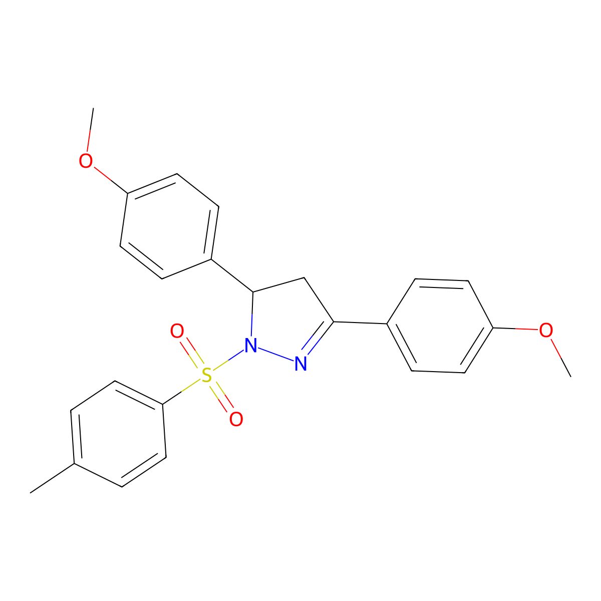 3,5-Bis(4-methoxyphenyl)-2-(4-methylphenyl)sulfonyl-3,4-dihydropyrazole molecular structure, CAS 313398-39-9