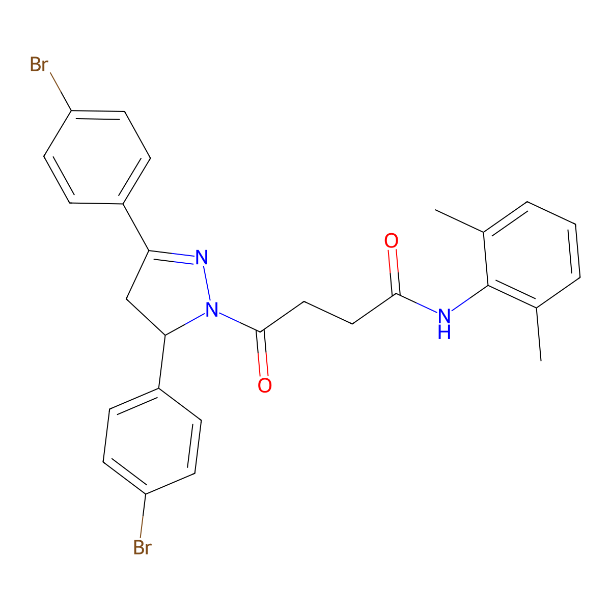 4-[3,5-bis(4-bromophenyl)-4,5-dihydro-1H-pyrazol-1-yl]-N-(2,6-dimethylphenyl)-4-oxobutanamide molecular structure, CAS 313398-50-4