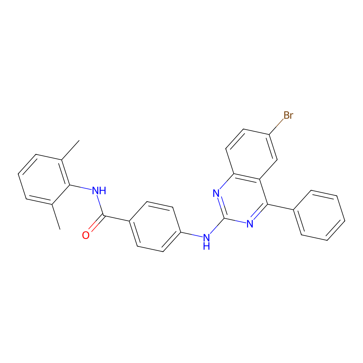 4-[(6-bromo-4-phenylquinazolin-2-yl)amino]-N-(2,6-dimethylphenyl)benzamide molecular structure, CAS 313399-06-3