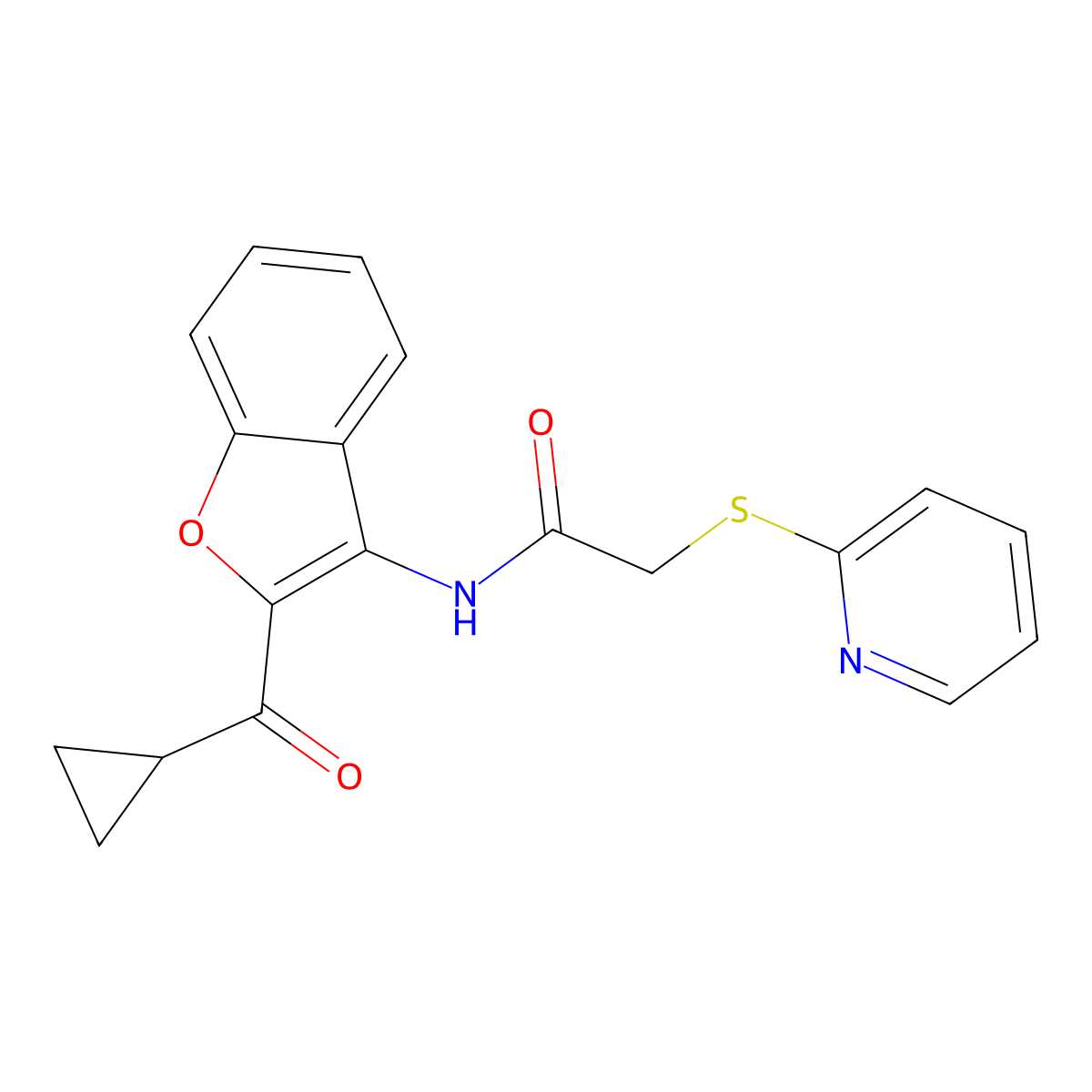 N-[2-(cyclopropanecarbonyl)-1-benzofuran-3-yl]-2-pyridin-2-ylsulfanylacetamide molecular structure, CAS 313400-58-7