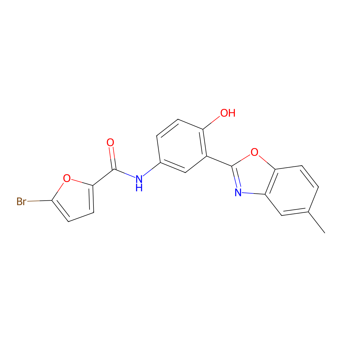 5-Bromo-N-(4-hydroxy-3-(5-methylbenzo[d]oxazol-2-yl)phenyl)furan-2-carboxamide molecular structure, CAS 313402-02-7