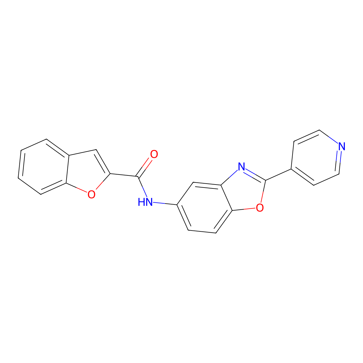 N-(2-pyridin-4-yl-1,3-benzoxazol-5-yl)-1-benzofuran-2-carboxamide molecular structure, CAS 313402-31-2