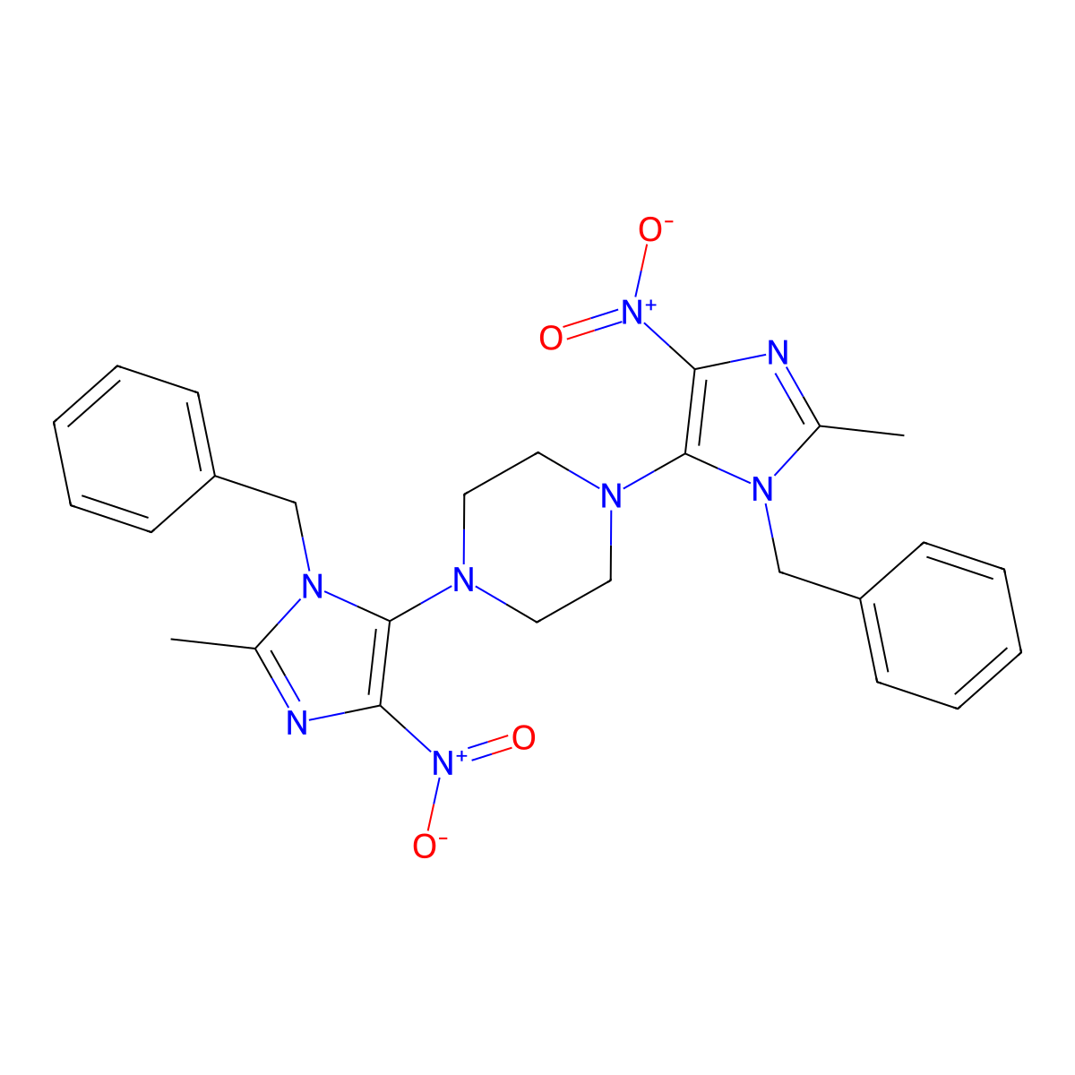 1,4-Bis(3-benzyl-2-methyl-5-nitroimidazol-4-yl)piperazine molecular structure, CAS 313402-39-0