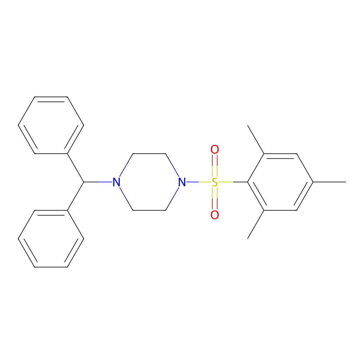 1-(Diphenylmethyl)-4-[(2,4,6-trimethylphenyl)sulfonyl]piperazine molecular structure, CAS 313402-61-8