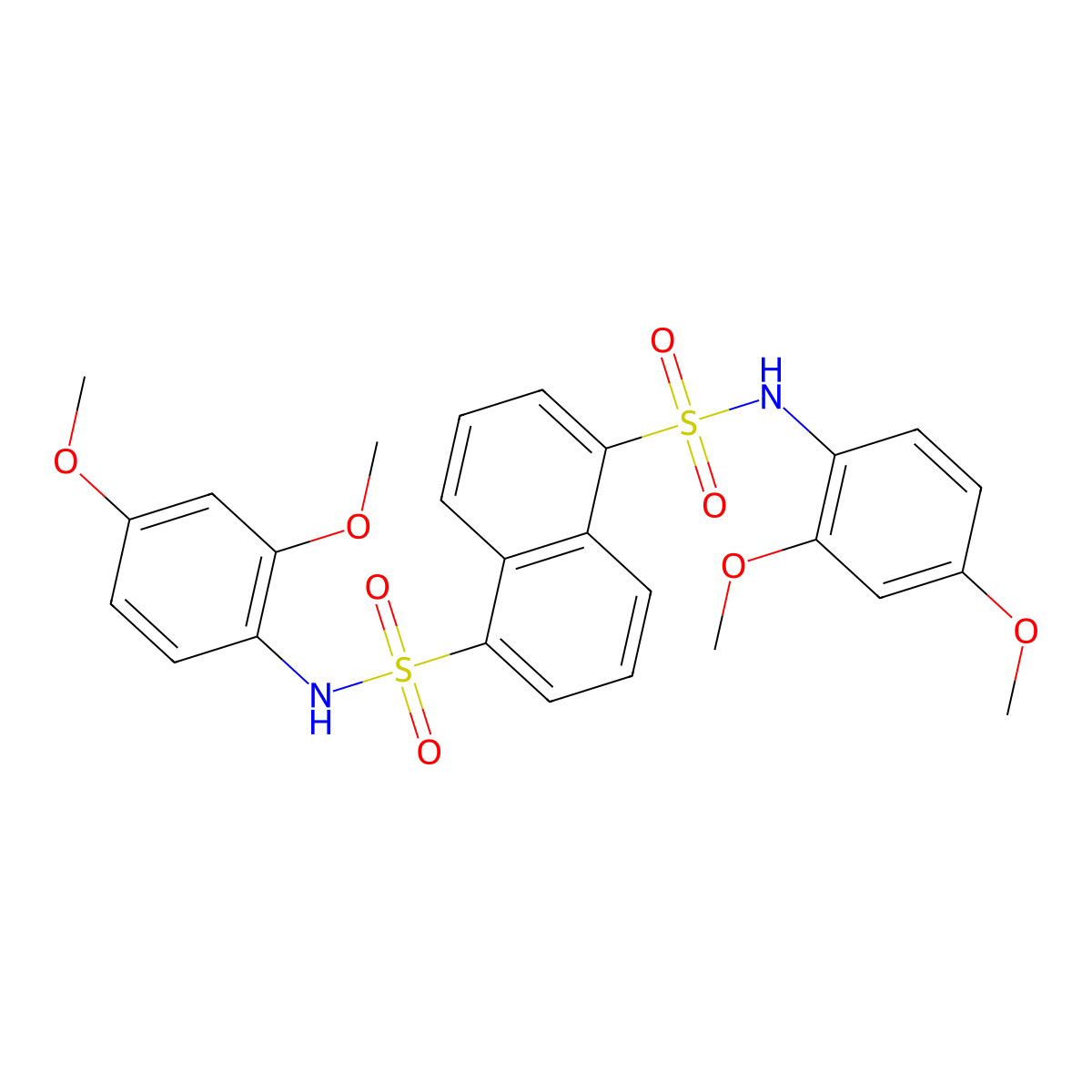 N1,N5-bis(2,4-dimethoxyphenyl)naphthalene-1,5-disulfonamide molecular structure, CAS 313402-72-1