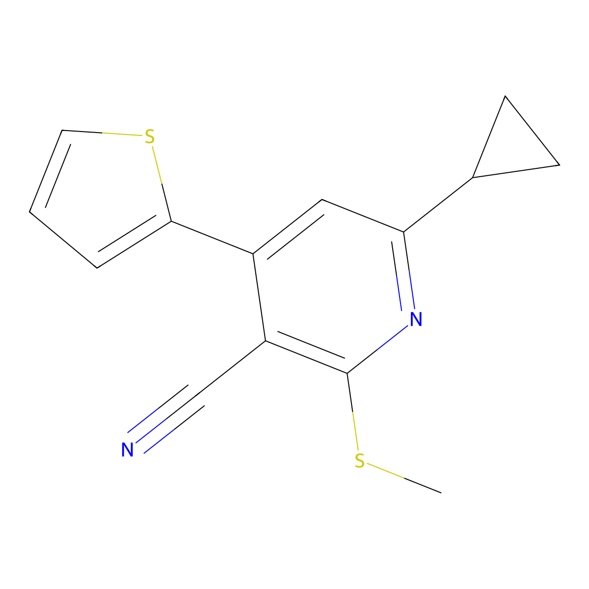 6-Cyclopropyl-2-(methylsulfanyl)-4-(2-thienyl)nicotinonitrile molecular structure, CAS 313402-79-8