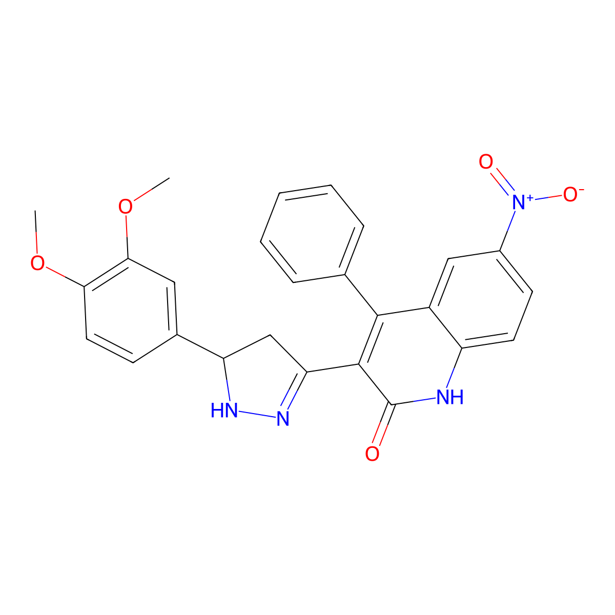 3-(5-(3,4-dimethoxyphenyl)-4,5-dihydro-1H-pyrazol-3-yl)-6-nitro-4-phenylquinolin-2(1H)-one molecular structure, CAS 313403-46-2