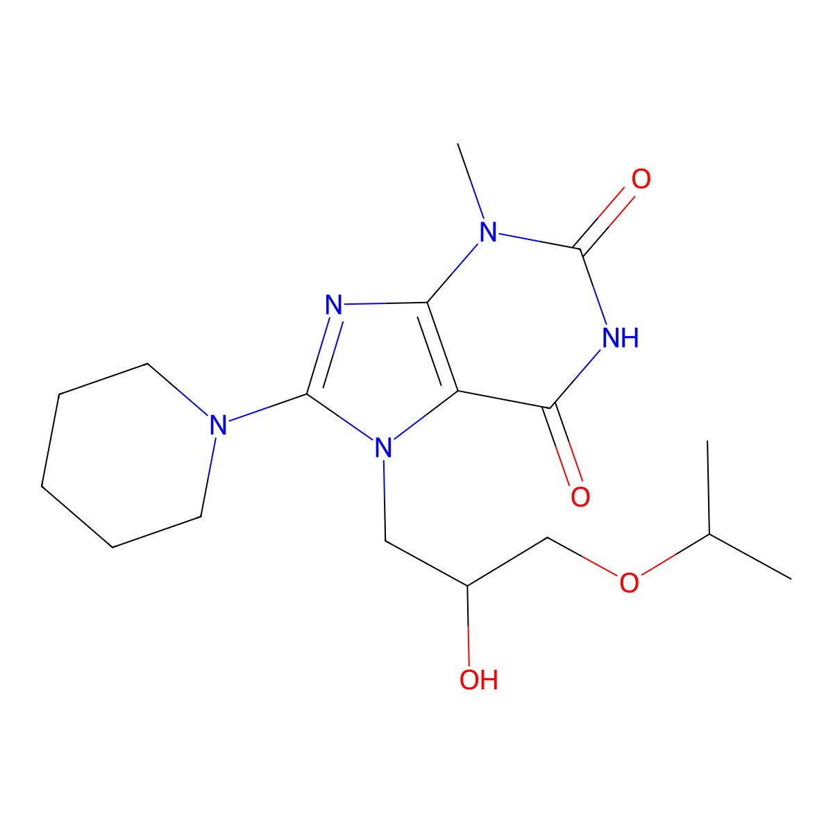 7-(2-hydroxy-3-isopropoxypropyl)-3-methyl-8-(piperidin-1-yl)-1H-purine-2,6(3H,7H)-dione molecular structure, CAS 313403-64-4