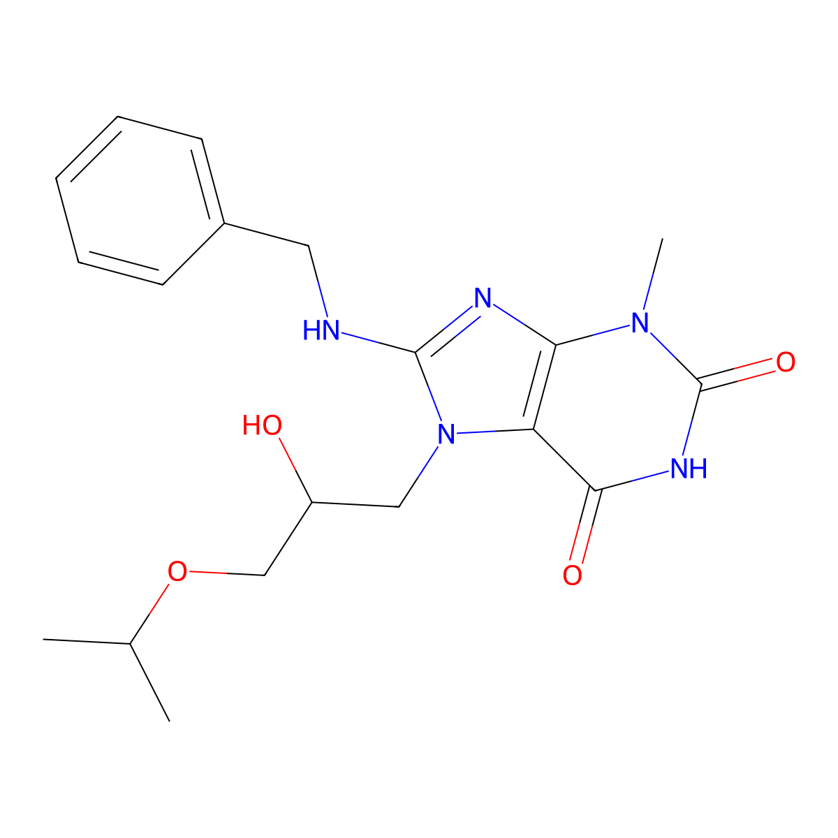 8-(benzylamino)-7-(2-hydroxy-3-isopropoxypropyl)-3-methyl-1H-purine-2,6(3H,7H)-dione molecular structure, CAS 313403-92-8