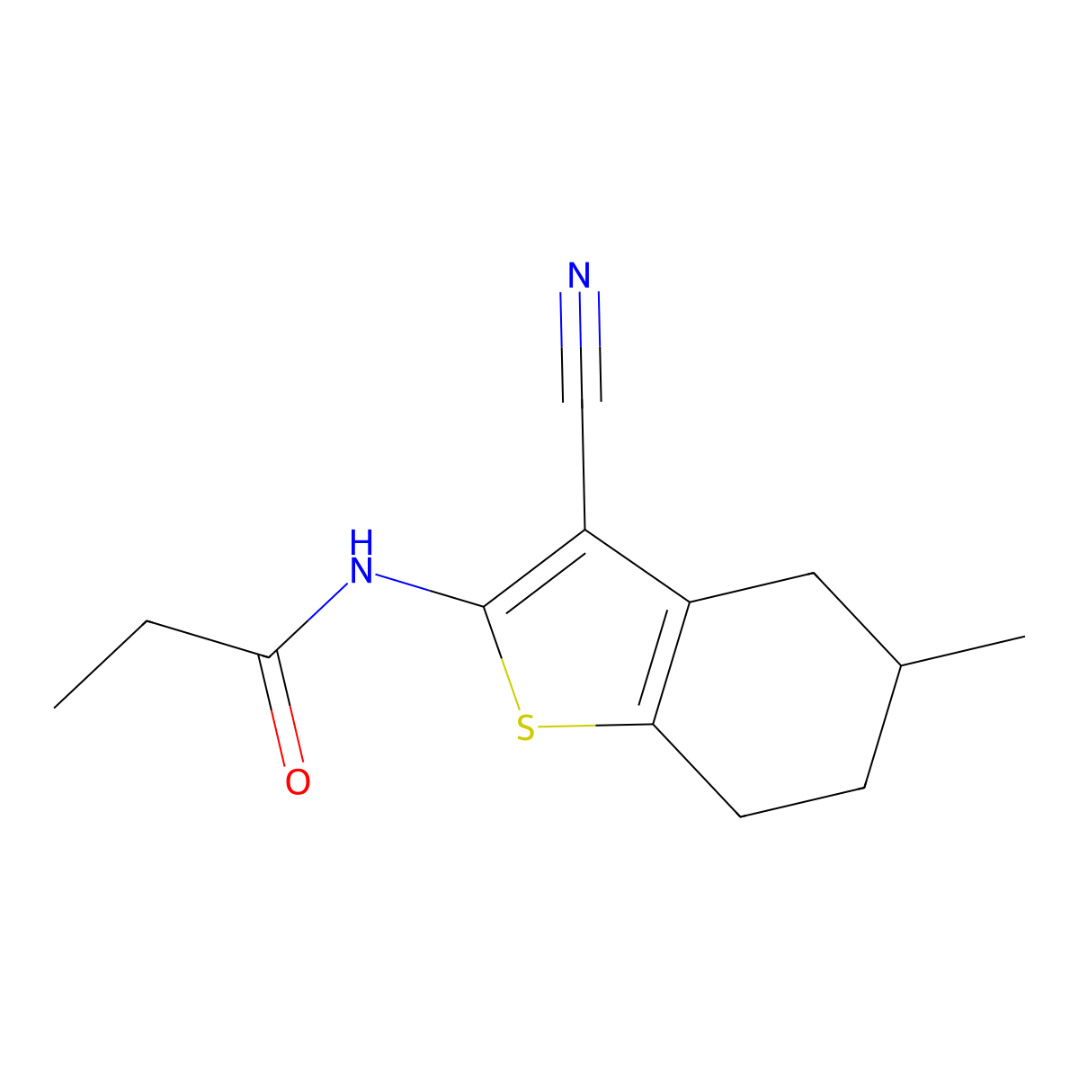 N-(3-cyano-5-methyl-4,5,6,7-tetrahydro-1-benzothiophen-2-yl)propanamide molecular structure, CAS 313404-13-6