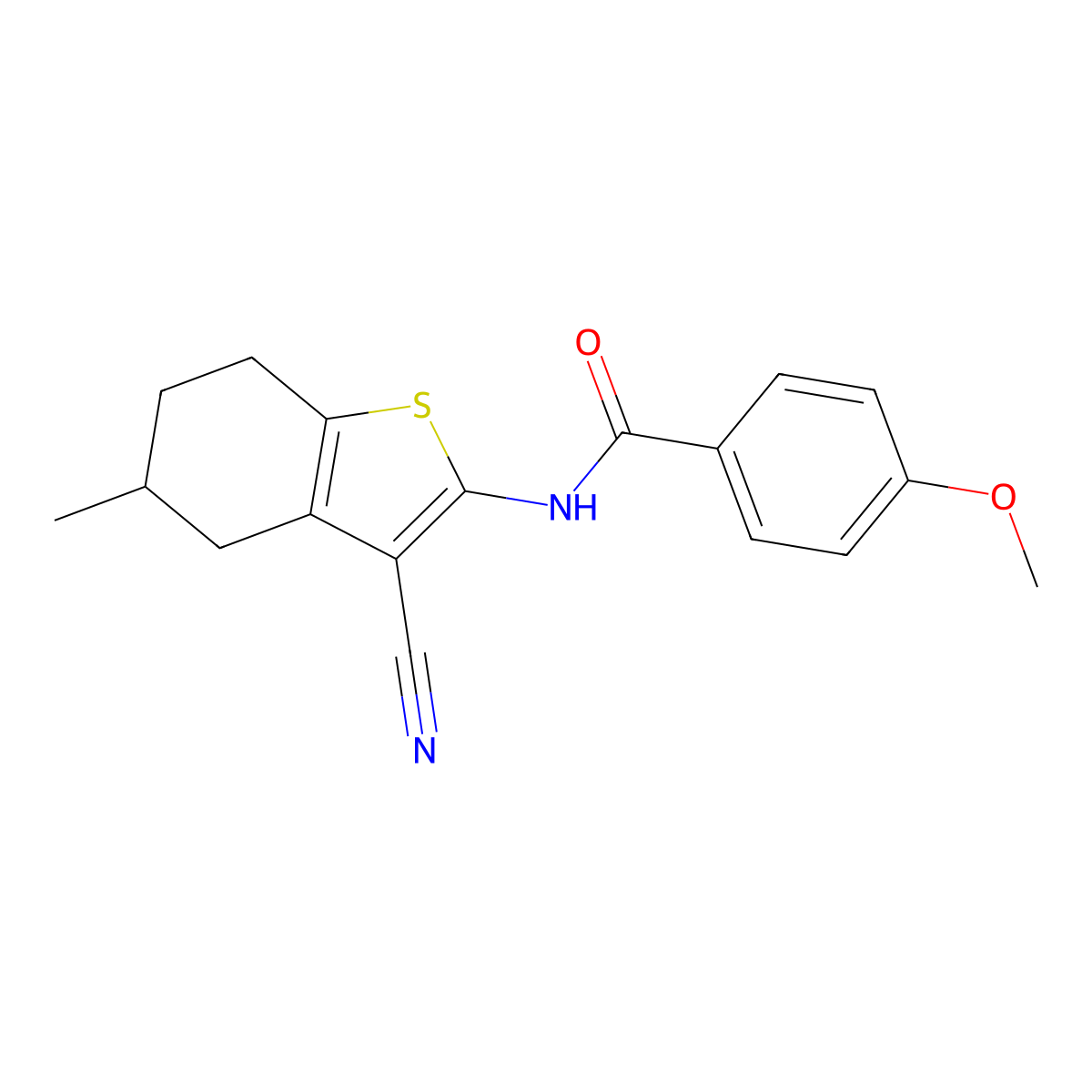 N-(3-cyano-5-methyl-4,5,6,7-tetrahydro-1-benzothiophen-2-yl)-4-methoxybenzamide molecular structure, CAS 313404-14-7