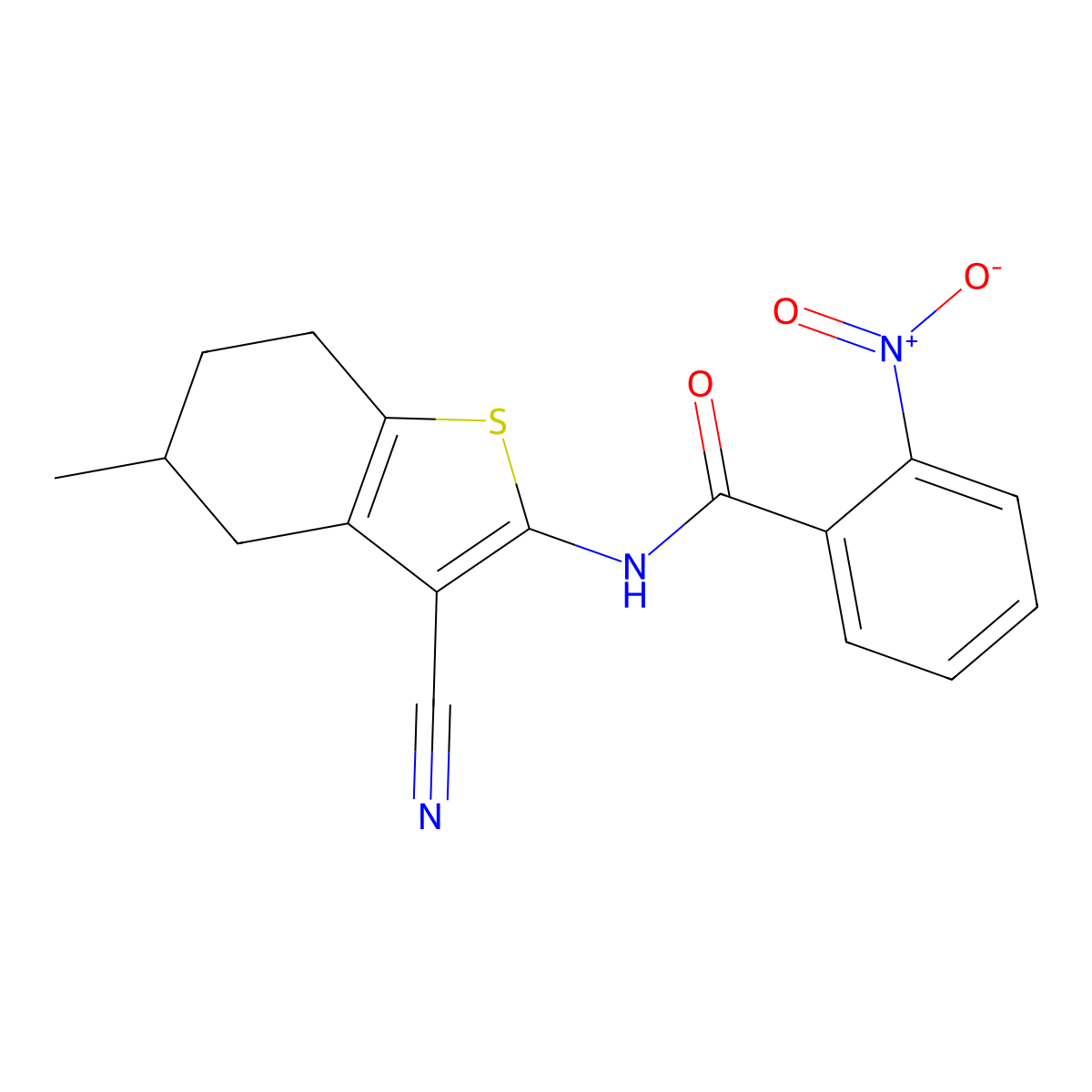 N-(3-cyano-5-methyl-4,5,6,7-tetrahydro-1-benzothiophen-2-yl)-2-nitrobenzamide molecular structure, CAS 313404-15-8