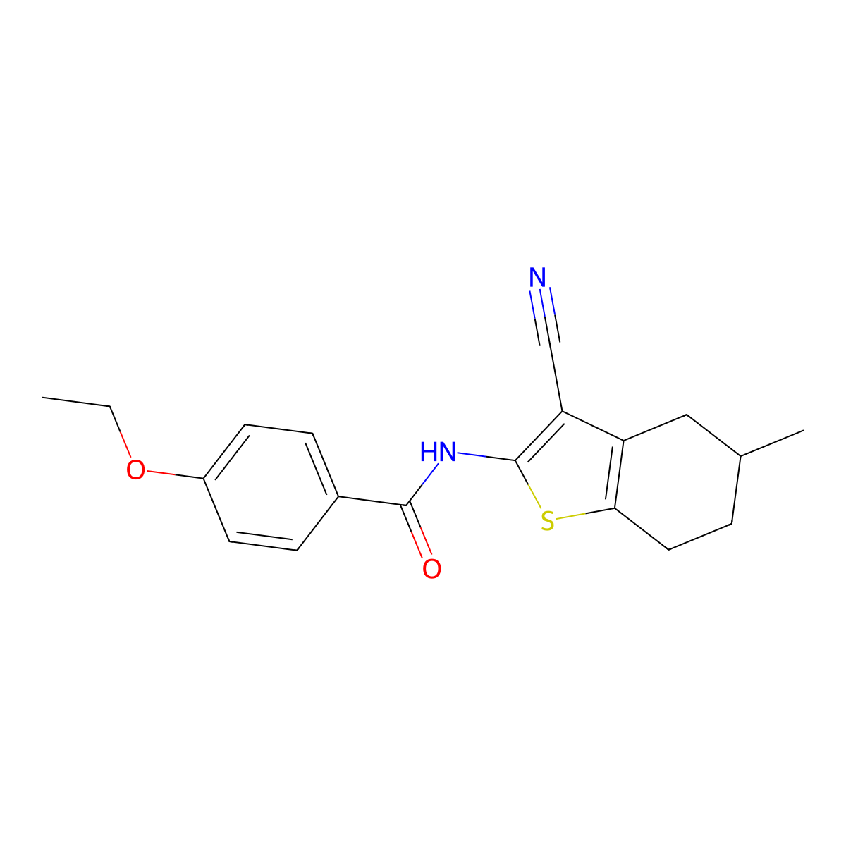N-(3-cyano-5-methyl-4,5,6,7-tetrahydro-1-benzothiophen-2-yl)-4-ethoxybenzamide molecular structure, CAS 313404-16-9