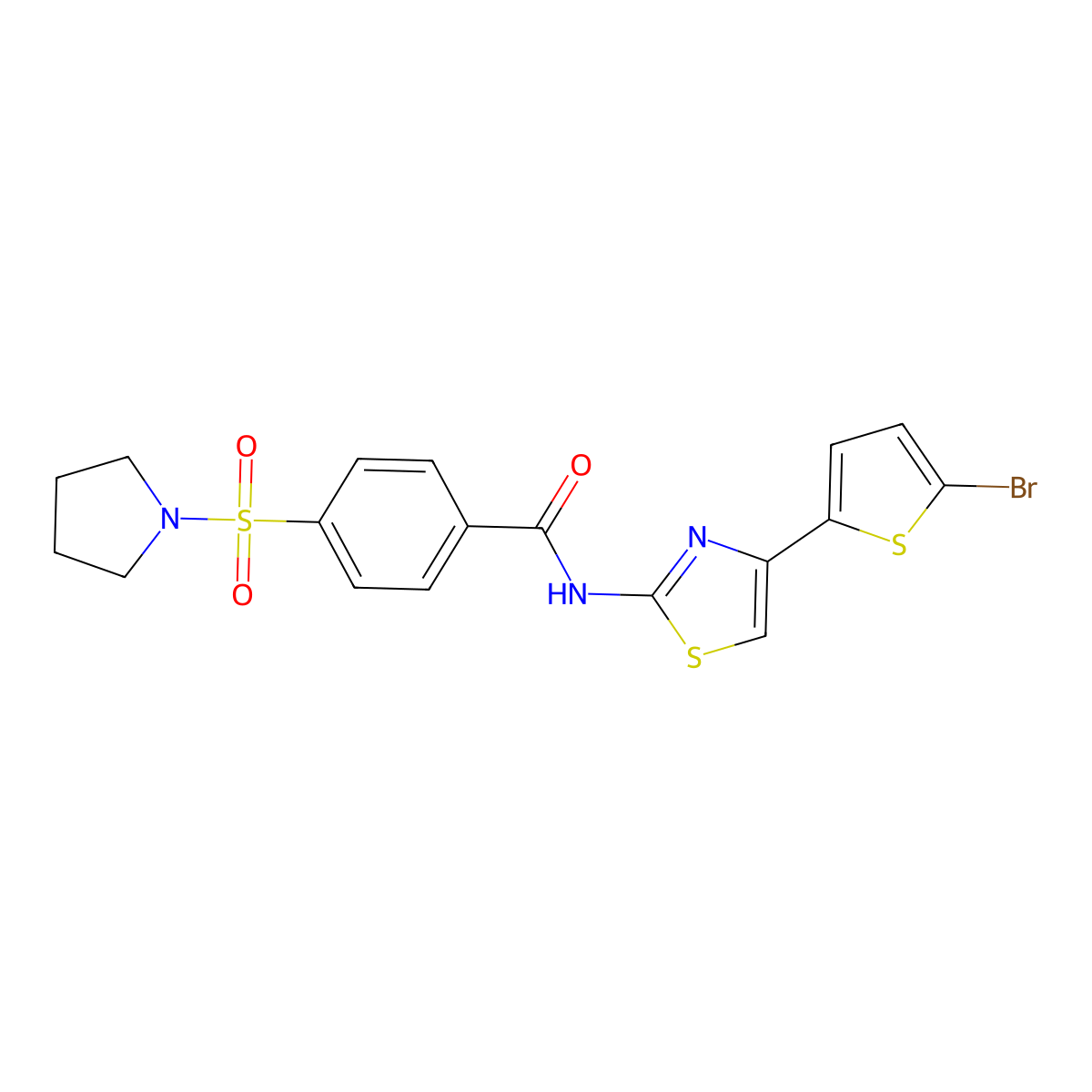 N-(4-(5-bromothiophen-2-yl)thiazol-2-yl)-4-(pyrrolidin-1-ylsulfonyl)benzamide molecular structure, CAS 313404-66-9
