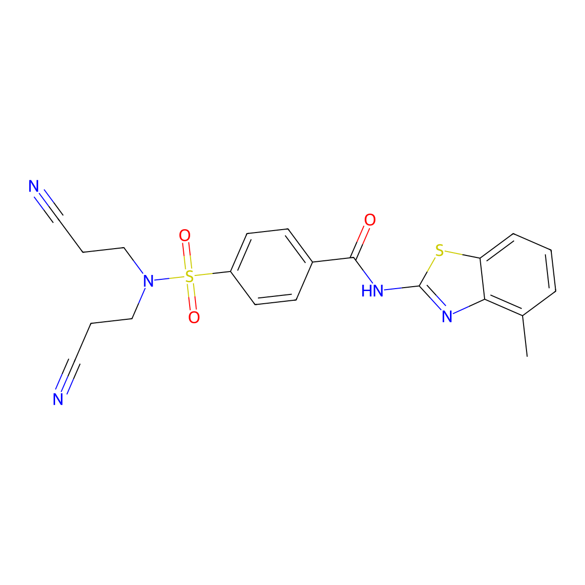 4-[bis(2-cyanoethyl)sulfamoyl]-N-(4-methyl-1,3-benzothiazol-2-yl)benzamide molecular structure, CAS 313405-01-5
