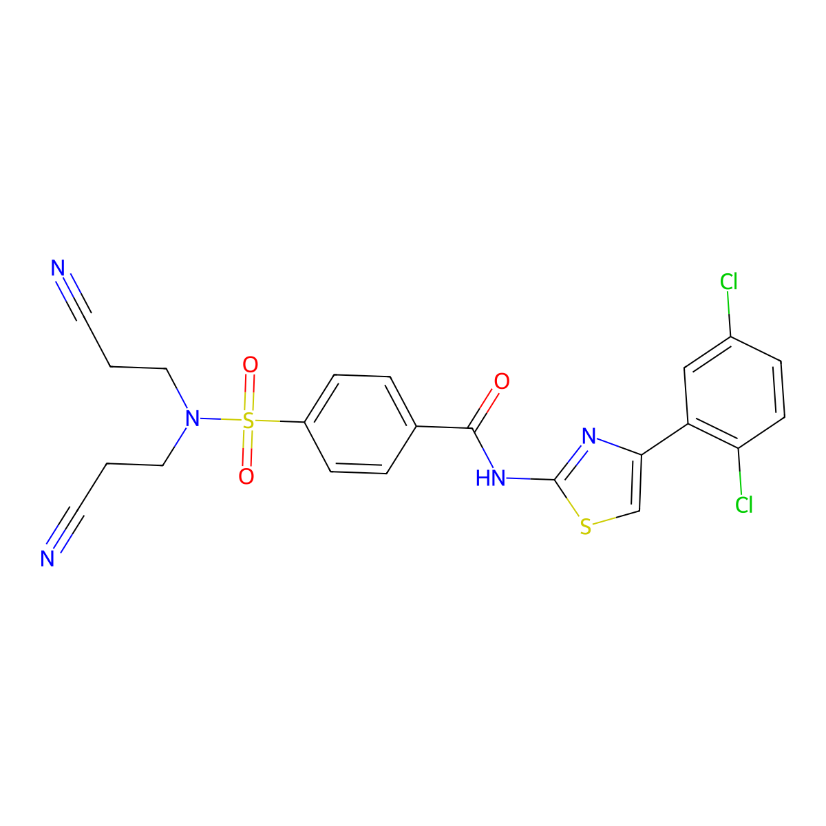 4-[bis(2-cyanoethyl)sulfamoyl]-N-[4-(2,5-dichlorophenyl)-1,3-thiazol-2-yl]benzamide molecular structure, CAS 313405-10-6
