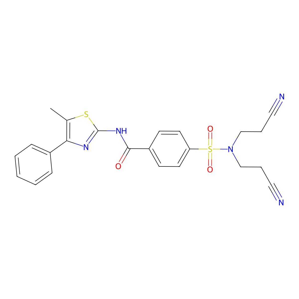 4-[bis(2-cyanoethyl)sulfamoyl]-N-(5-methyl-4-phenyl-1,3-thiazol-2-yl)benzamide molecular structure, CAS 313405-11-7