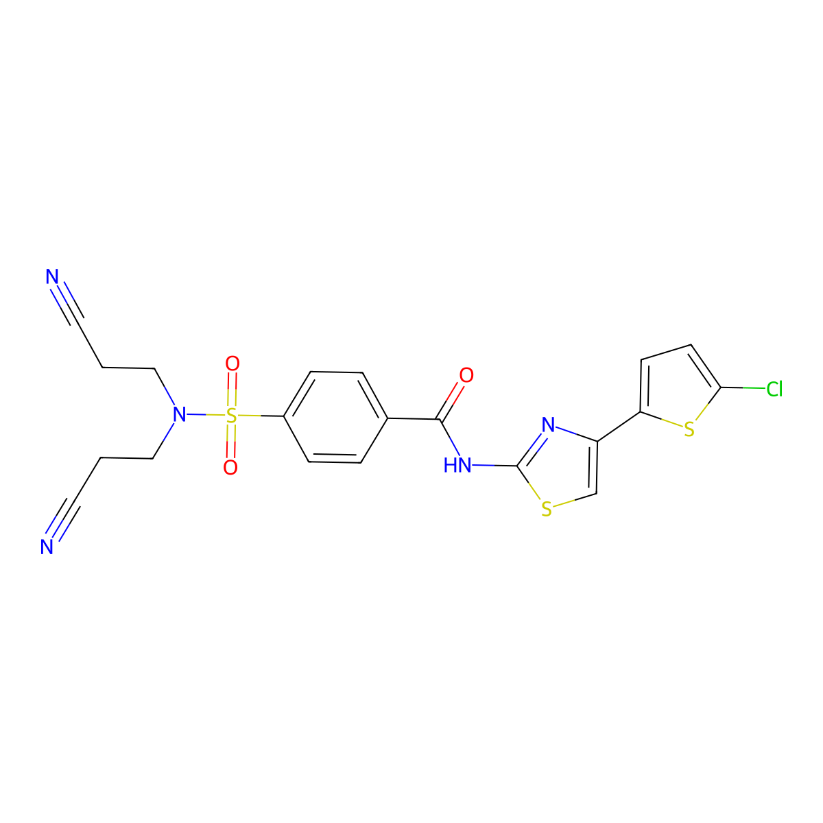 4-[bis(2-cyanoethyl)sulfamoyl]-N-[4-(5-chlorothiophen-2-yl)-1,3-thiazol-2-yl]benzamide molecular structure, CAS 313405-12-8