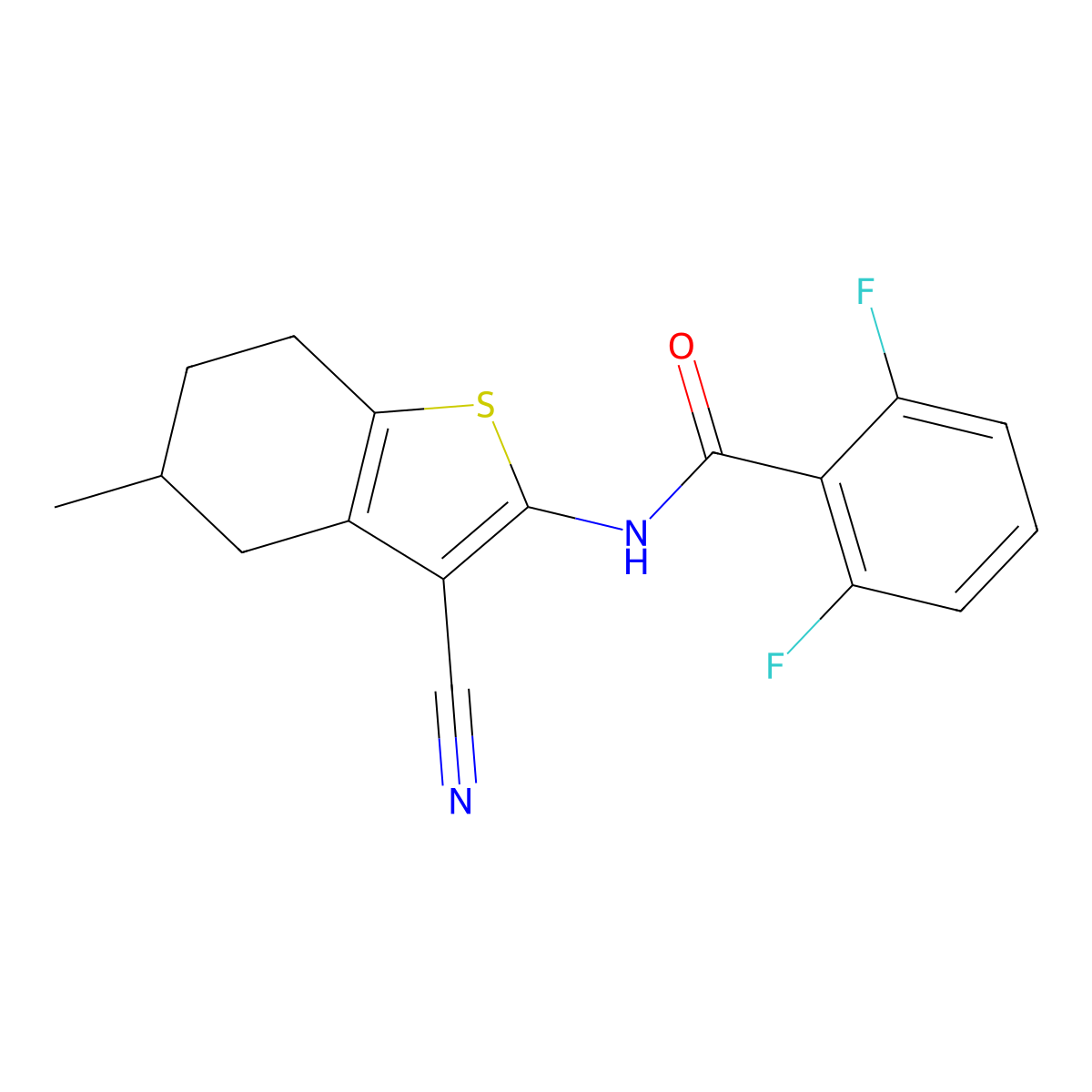 N-(3-cyano-5-methyl-4,5,6,7-tetrahydro-1-benzothiophen-2-yl)-2,6-difluorobenzamide molecular structure, CAS 313405-32-2
