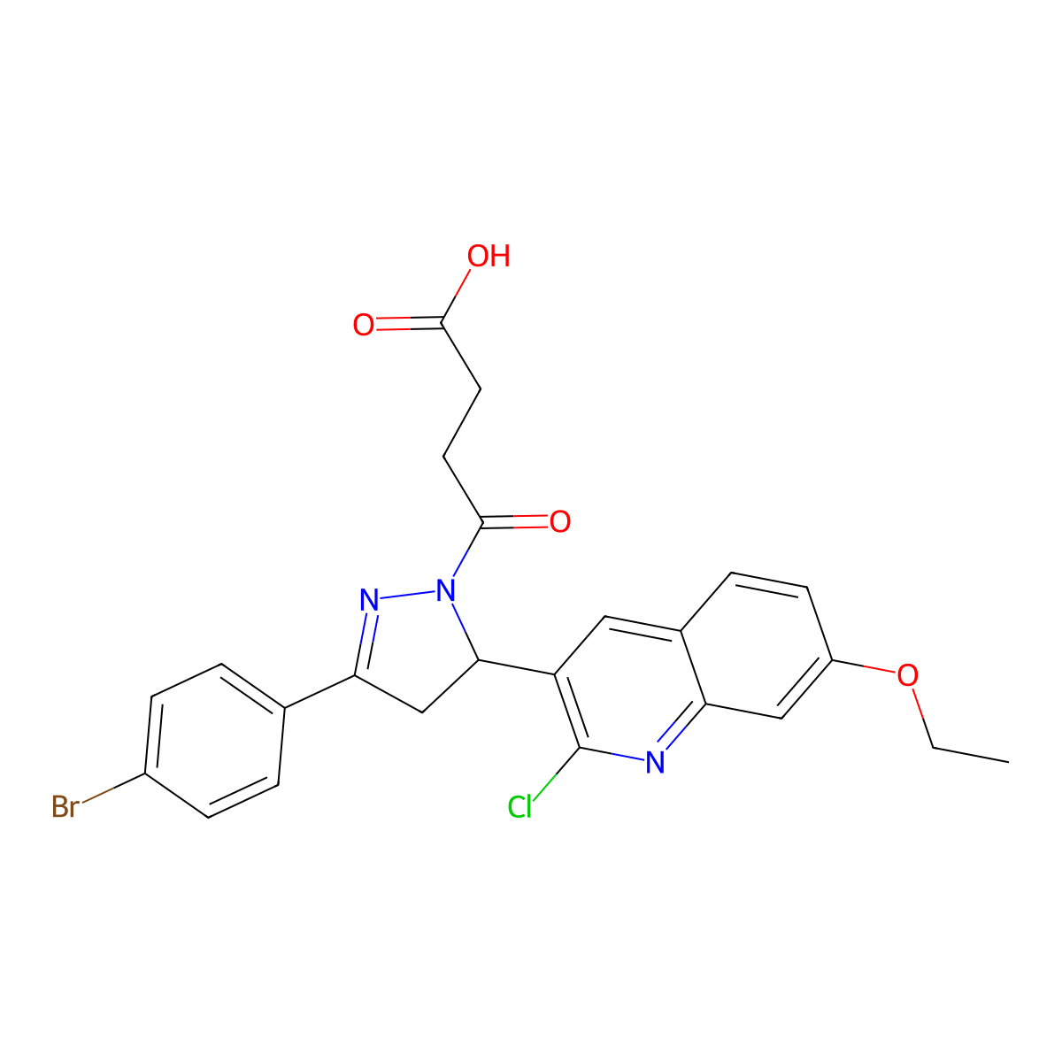 4-[5-(4-Bromophenyl)-3-(2-chloro-7-ethoxyquinolin-3-yl)-3,4-dihydropyrazol-2-yl]-4-oxobutanoic acid molecular structure, CAS 313405-38-8