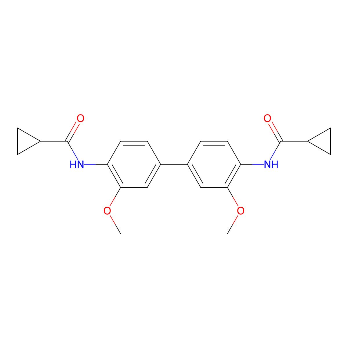 N-[4-[4-(cyclopropanecarbonylamino)-3-methoxyphenyl]-2-methoxyphenyl]cyclopropanecarboxamide molecular structure, CAS 313405-57-1