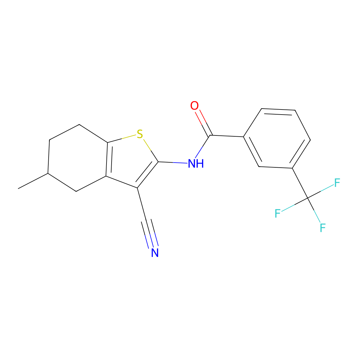 N-(3-cyano-5-methyl-4,5,6,7-tetrahydro-1-benzothiophen-2-yl)-3-(trifluoromethyl)benzamide molecular structure, CAS 313405-60-6