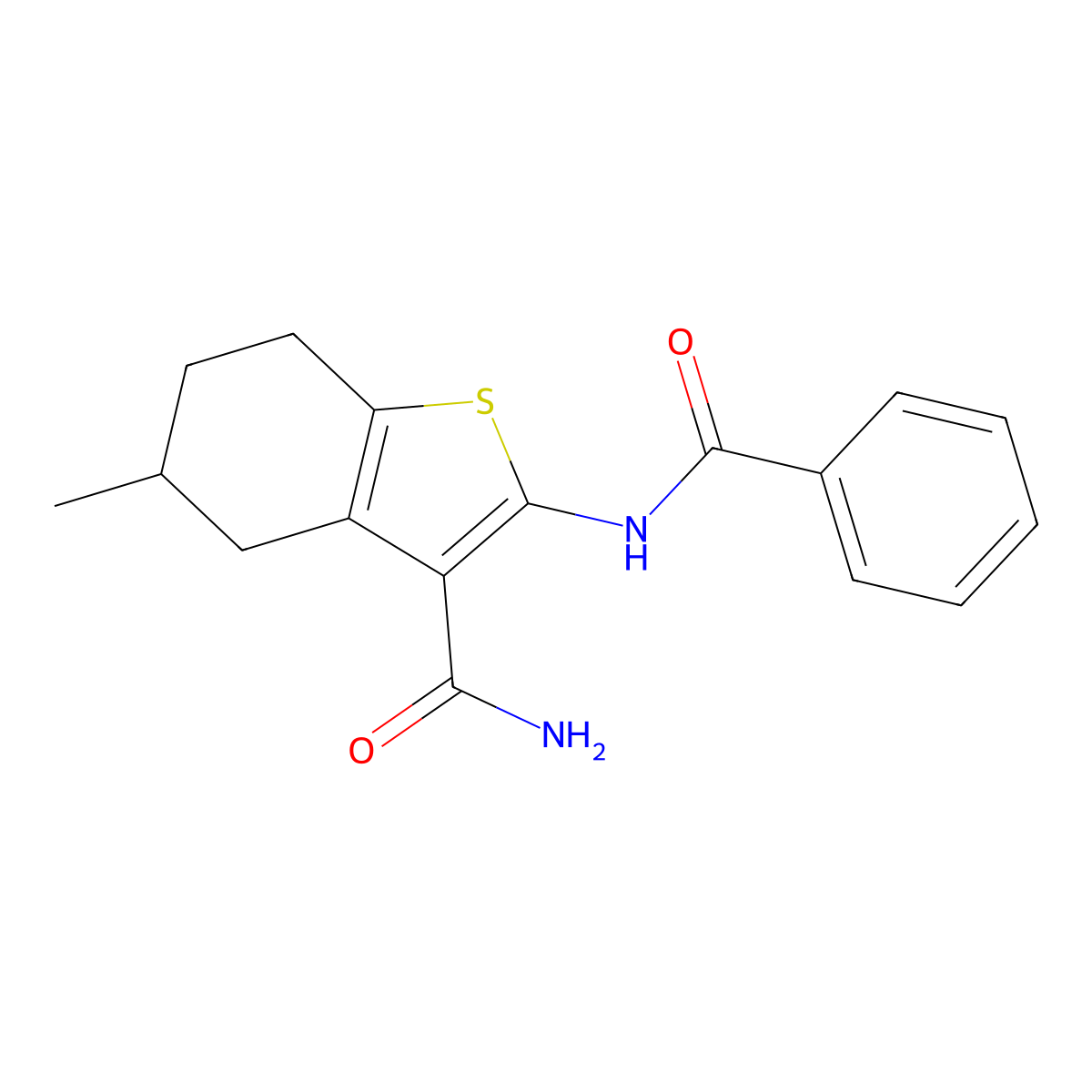2-Benzamido-5-methyl-4,5,6,7-tetrahydro-1-benzothiophene-3-carboxamide molecular structure, CAS 313405-62-8