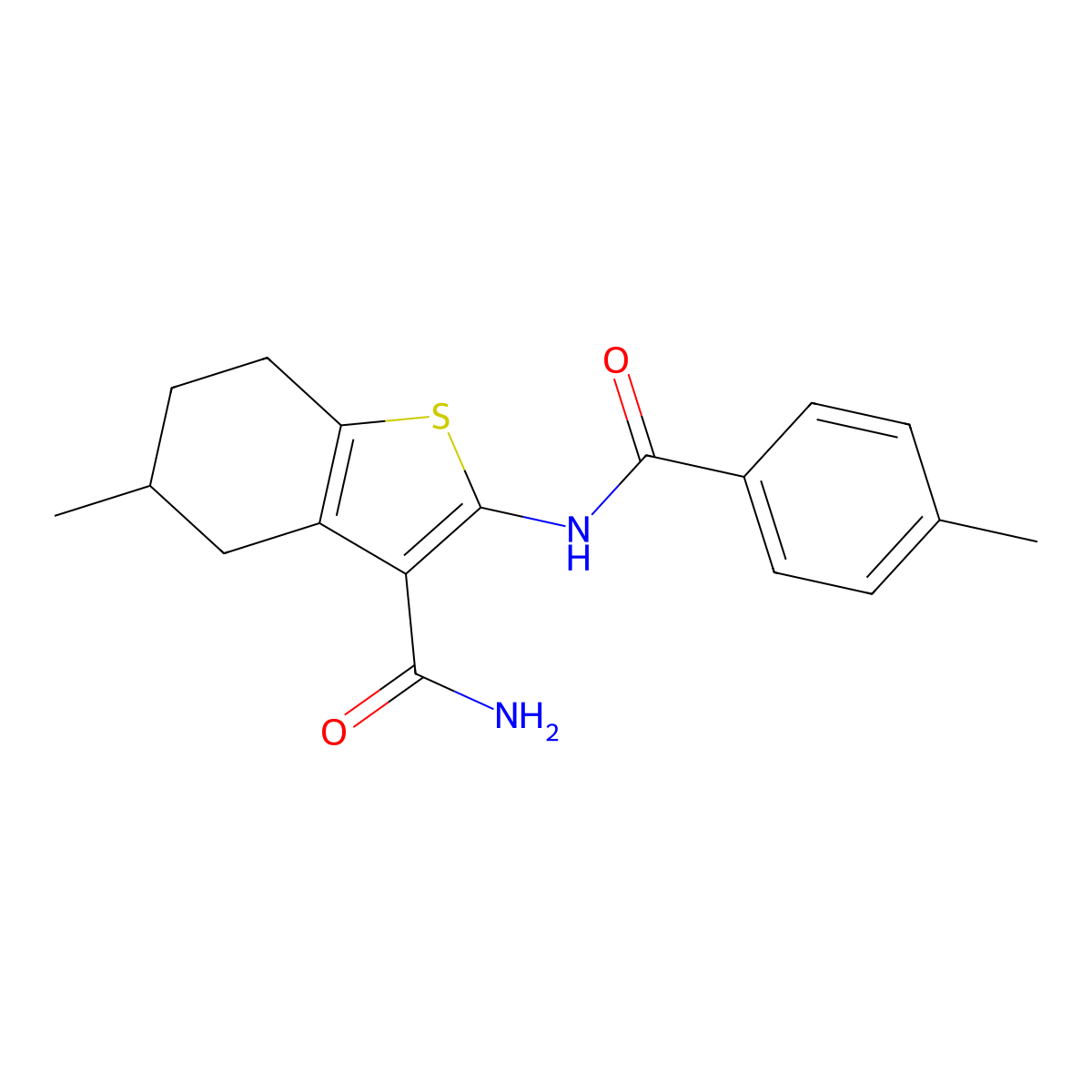 5-Methyl-2-(4-methylbenzamido)-4,5,6,7-tetrahydrobenzo[b]thiophene-3-carboxamide molecular structure, CAS 313405-63-9