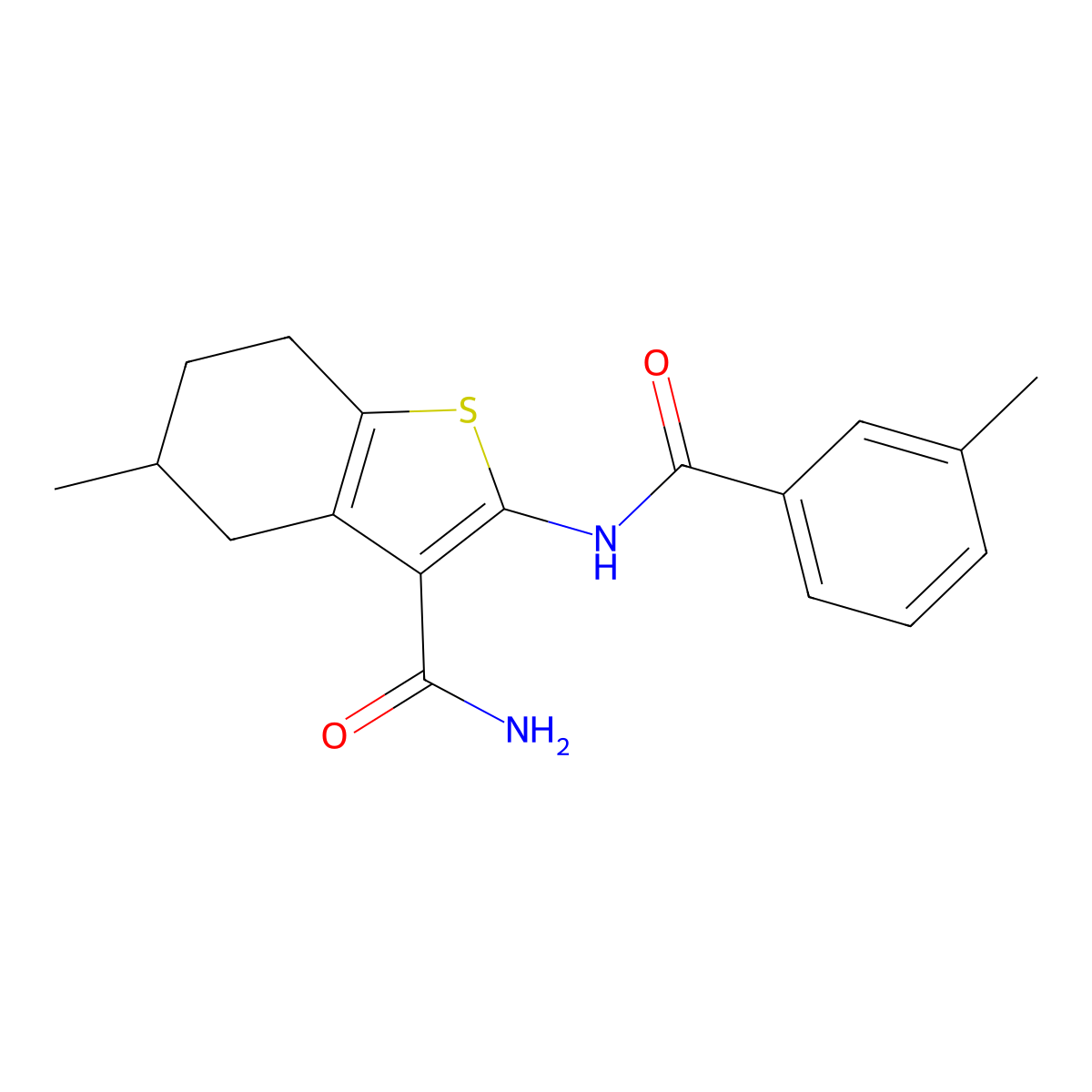 5-Methyl-2-(3-methylbenzamido)-4,5,6,7-tetrahydrobenzo[b]thiophene-3-carboxamide molecular structure, CAS 313405-64-0