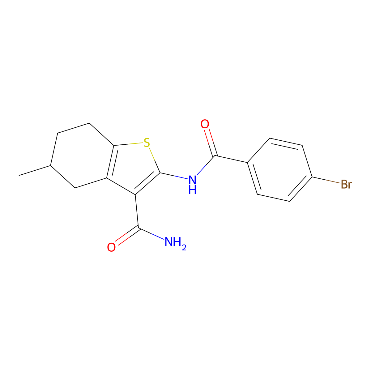 2-(4-Bromobenzamido)-5-methyl-4,5,6,7-tetrahydrobenzo[b]thiophene-3-carboxamide molecular structure, CAS 313405-66-2