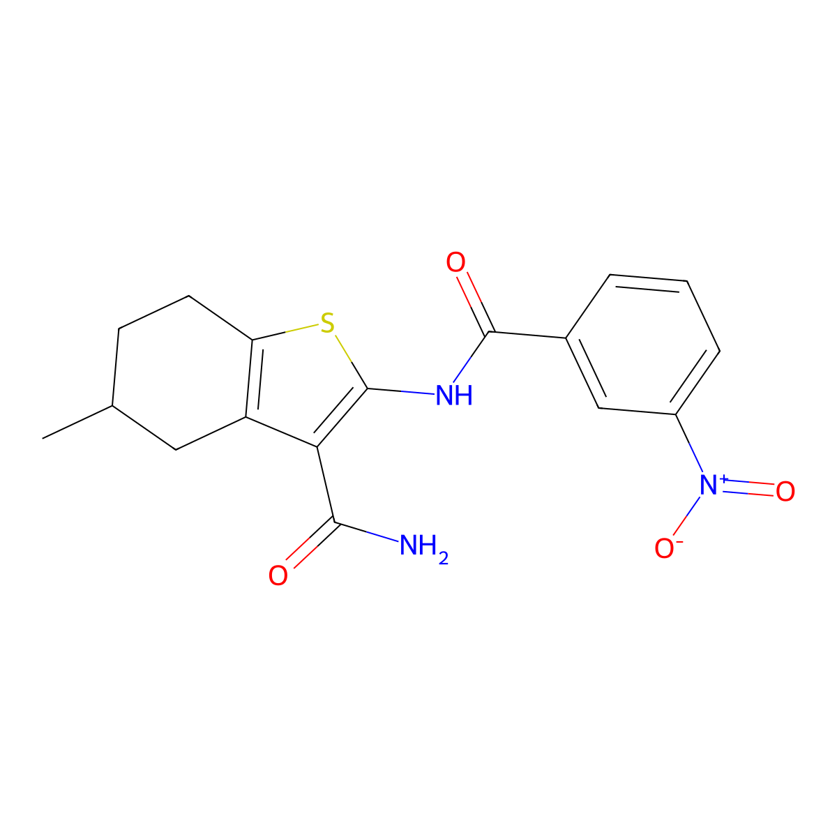 5-Methyl-2-(3-nitrobenzamido)-4,5,6,7-tetrahydrobenzo[b]thiophene-3-carboxamide molecular structure, CAS 313405-67-3