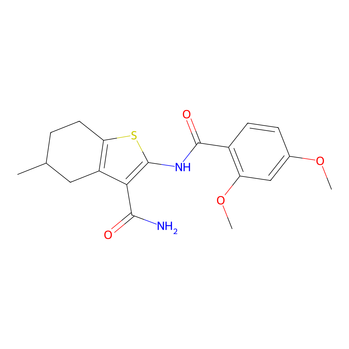 2-(2,4-Dimethoxybenzamido)-5-methyl-4,5,6,7-tetrahydrobenzo[b]thiophene-3-carboxamide molecular structure, CAS 313405-68-4