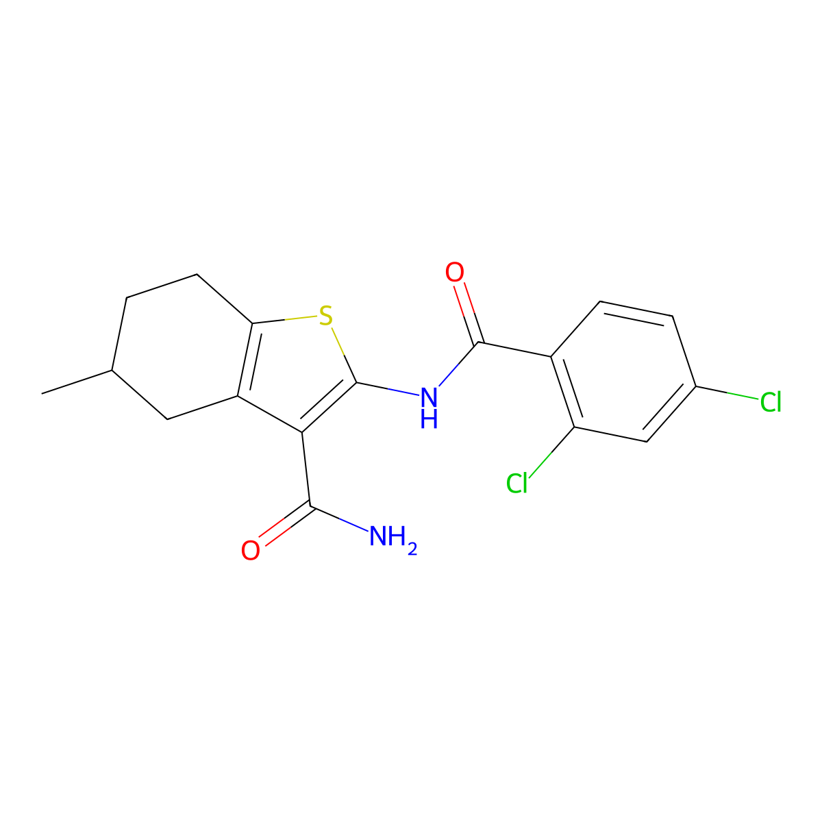 2-(2,4-Dichlorobenzamido)-5-methyl-4,5,6,7-tetrahydrobenzo[b]thiophene-3-carboxamide molecular structure, CAS 313405-69-5